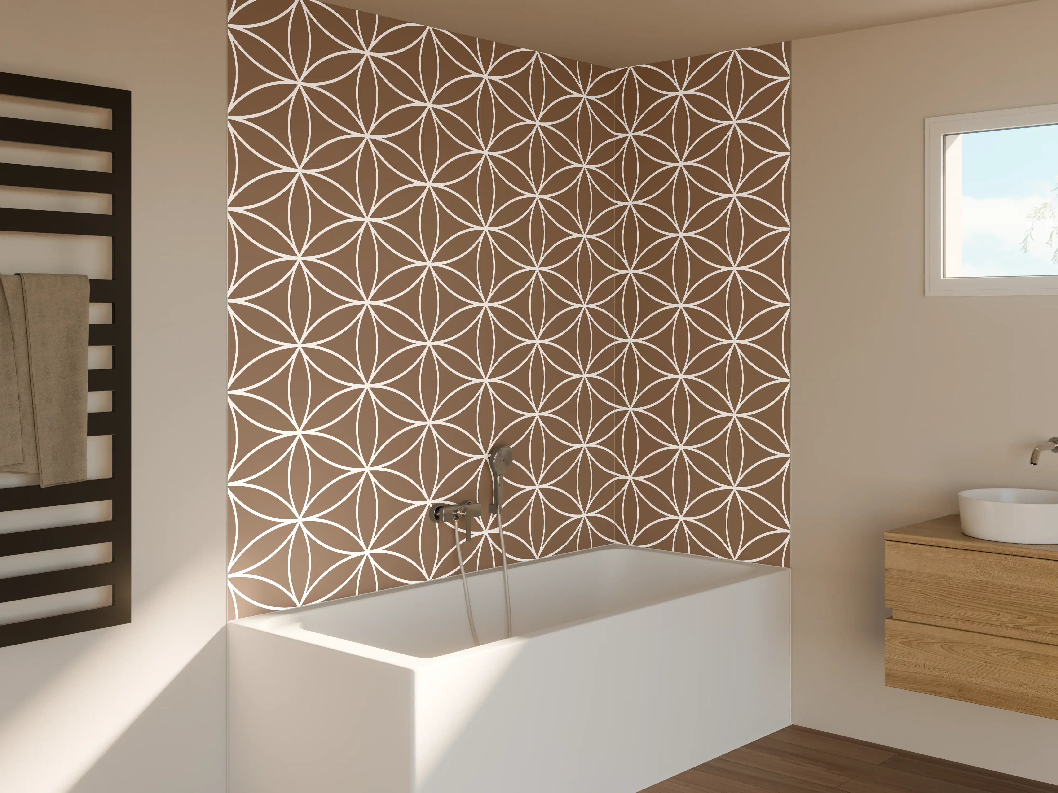 Badewannen-Rückwand - Beige-Muster mit geometrischer Blume
