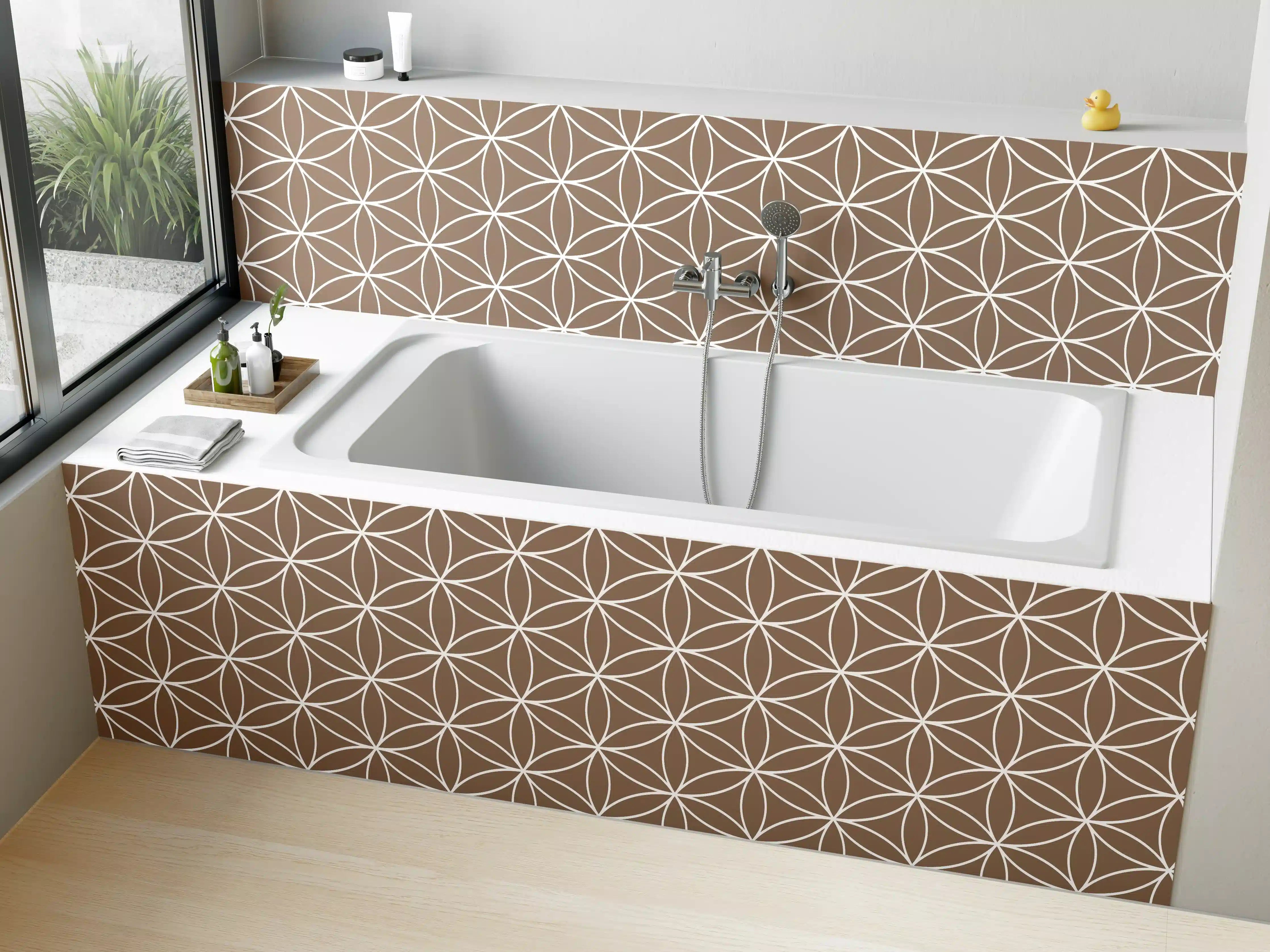 Badewannen-Rückwand - Beige-Muster mit geometrischer Blume