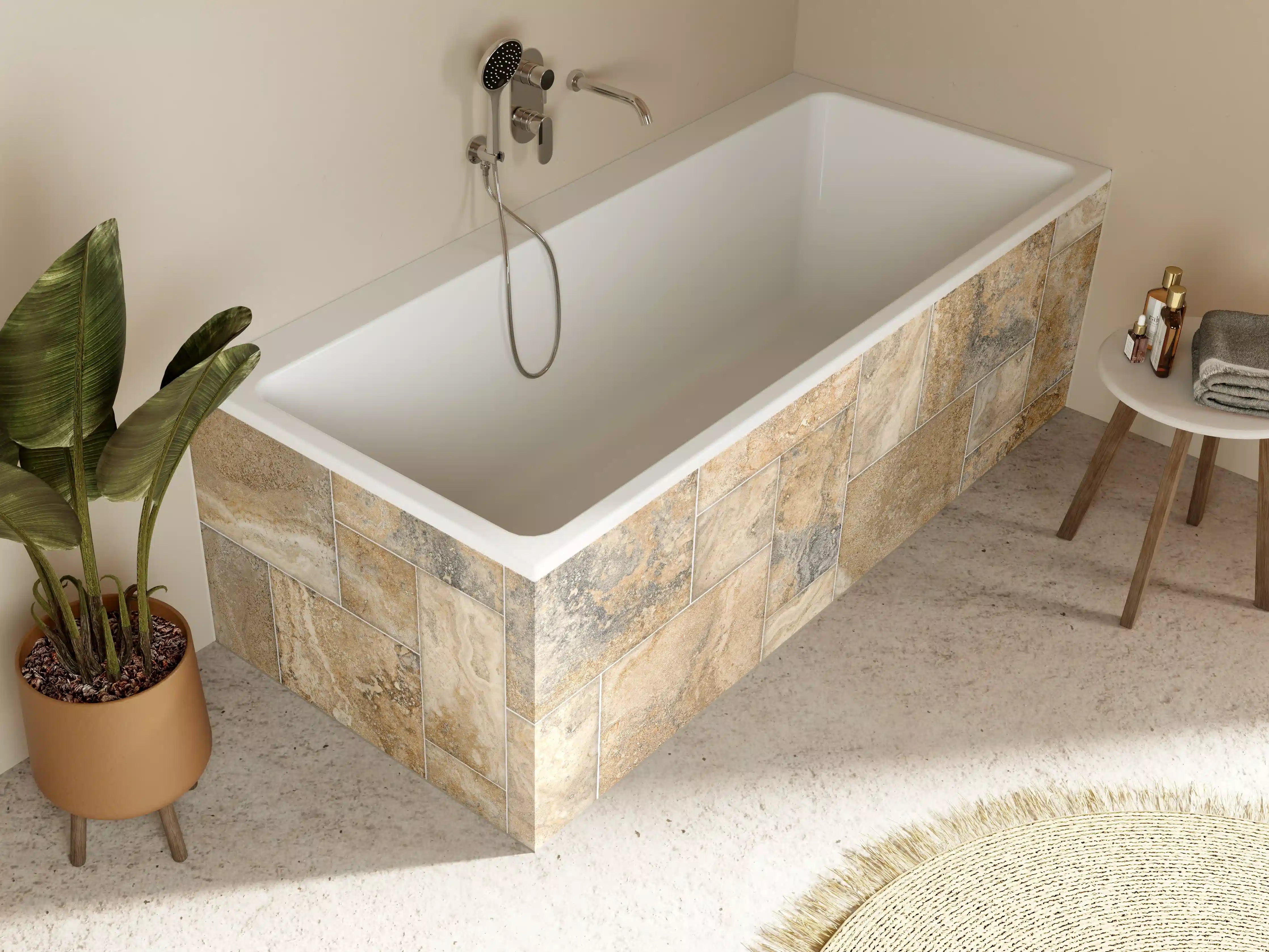 Badewannen-Rückwand - Beige Naturstein Wandtextur