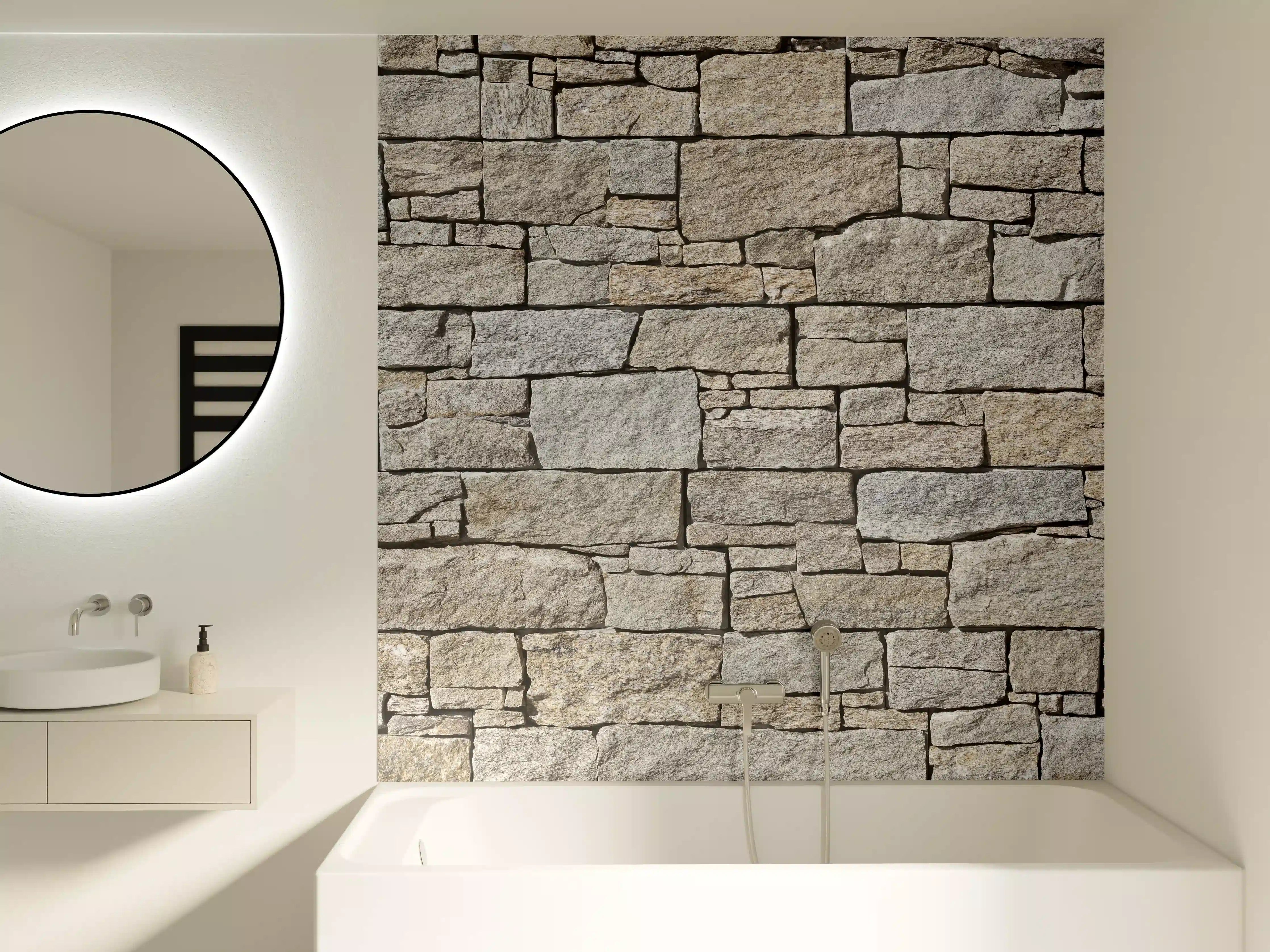Badewannen-Rückwand - Beige Natursteinmauer Struktur