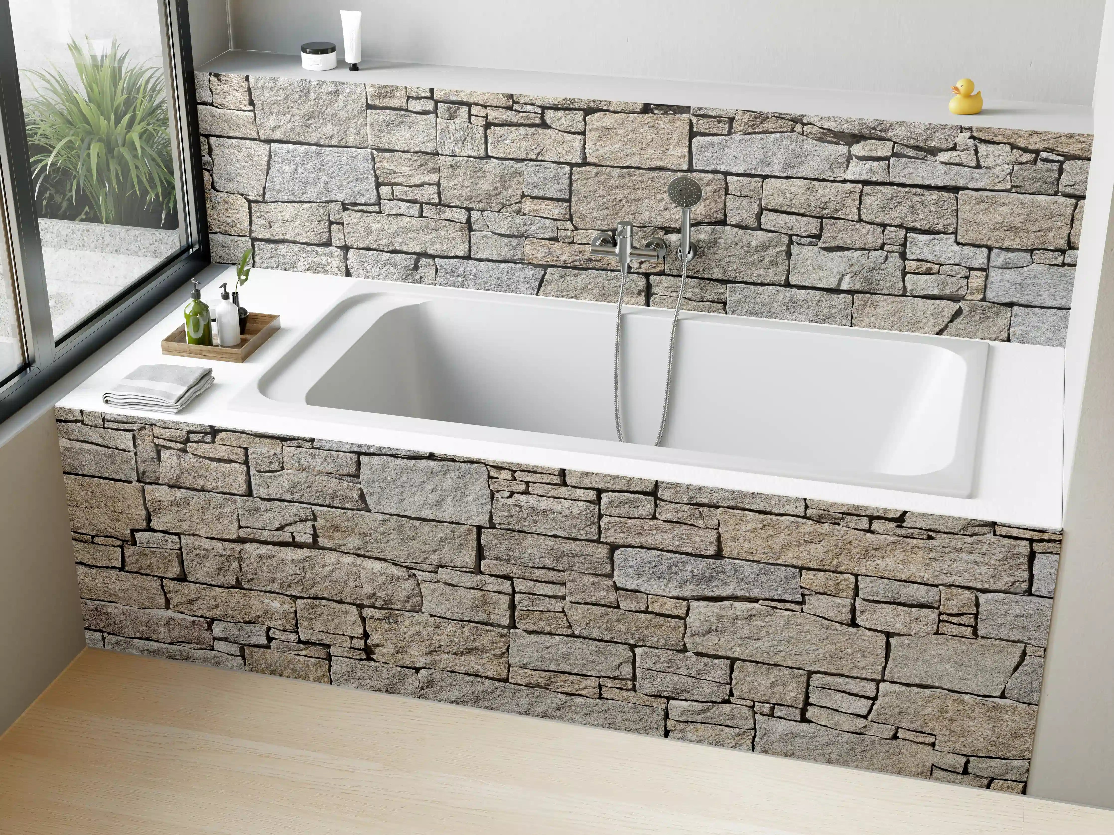 Badewannen-Rückwand - Beige Natursteinmauer Struktur