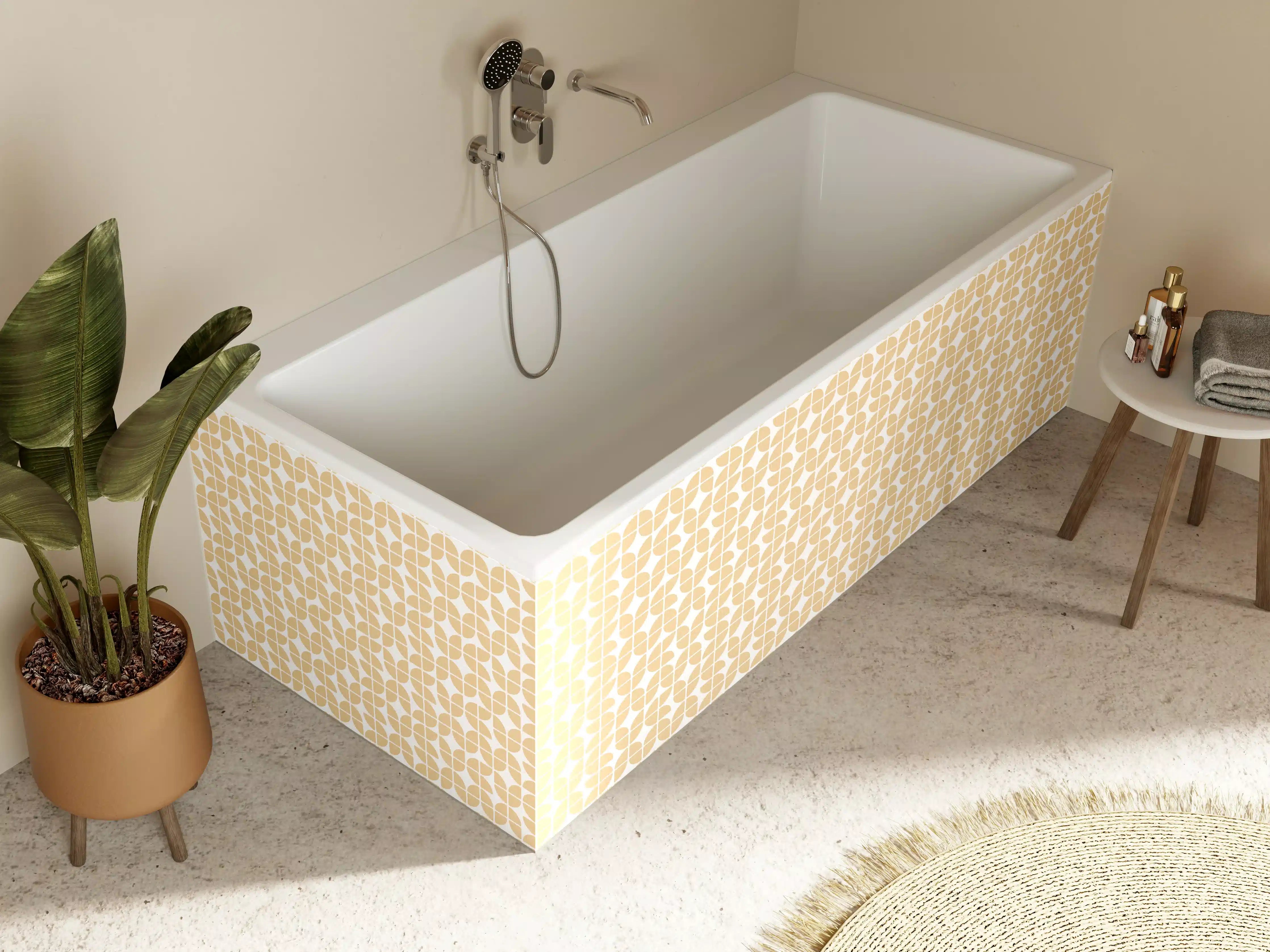 Badewannen-Rückwand - Beige-Ornamentmuster mit geometrischem Design