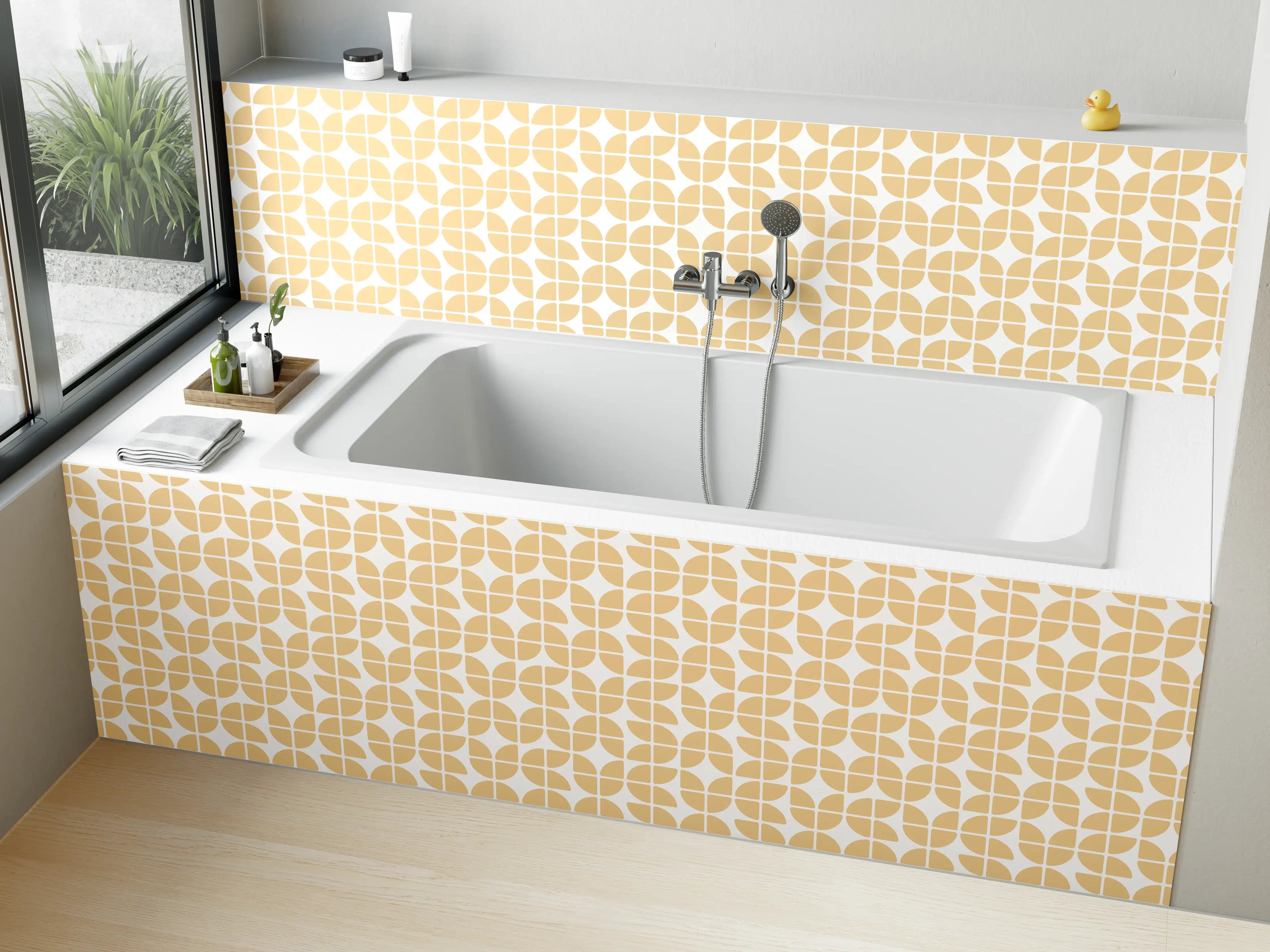 Badewannen-Rückwand - Beige-Ornamentmuster mit geometrischem Design