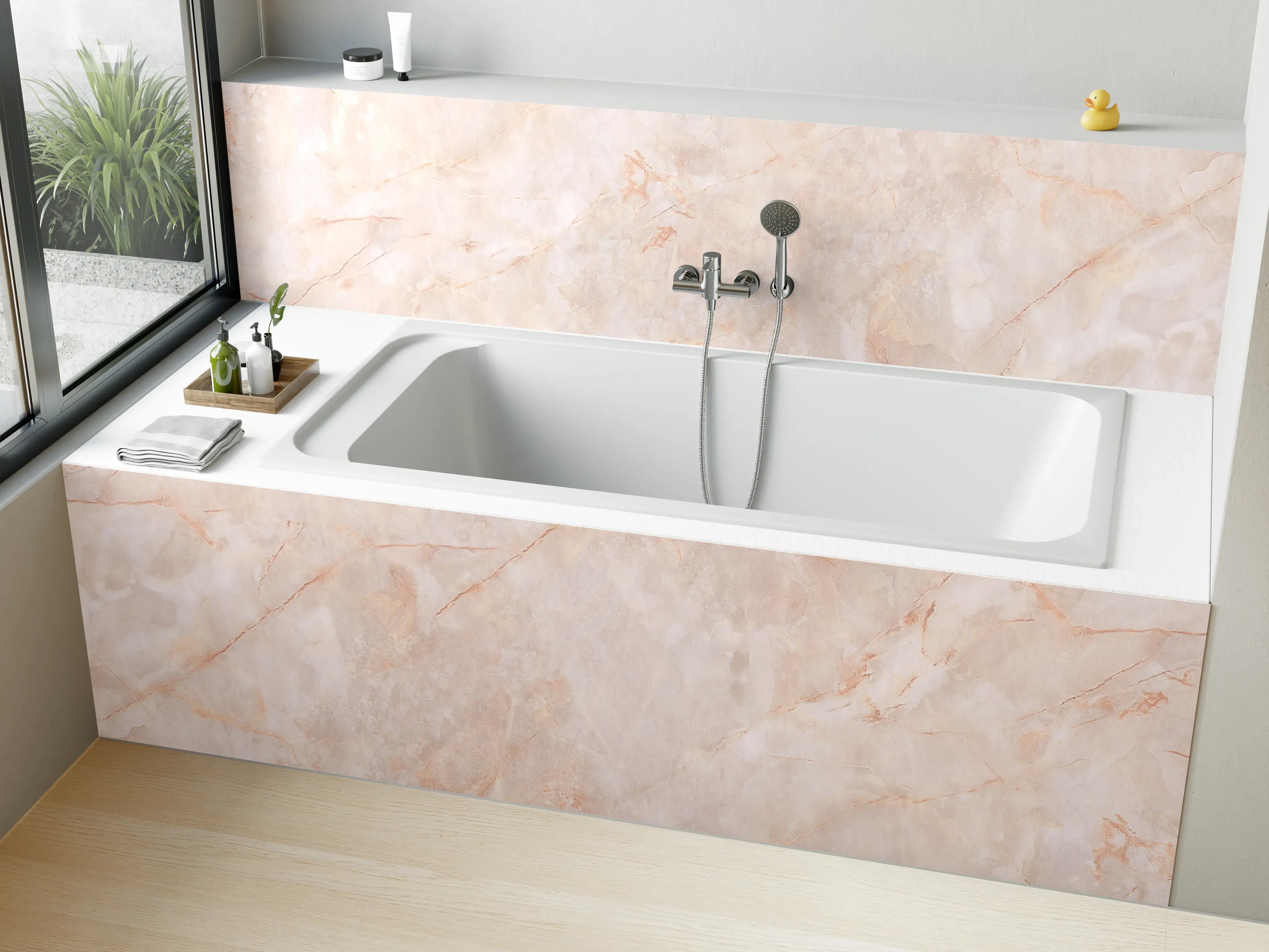 Badewannen-Rückwand - Beige-Rosa Marmorstein