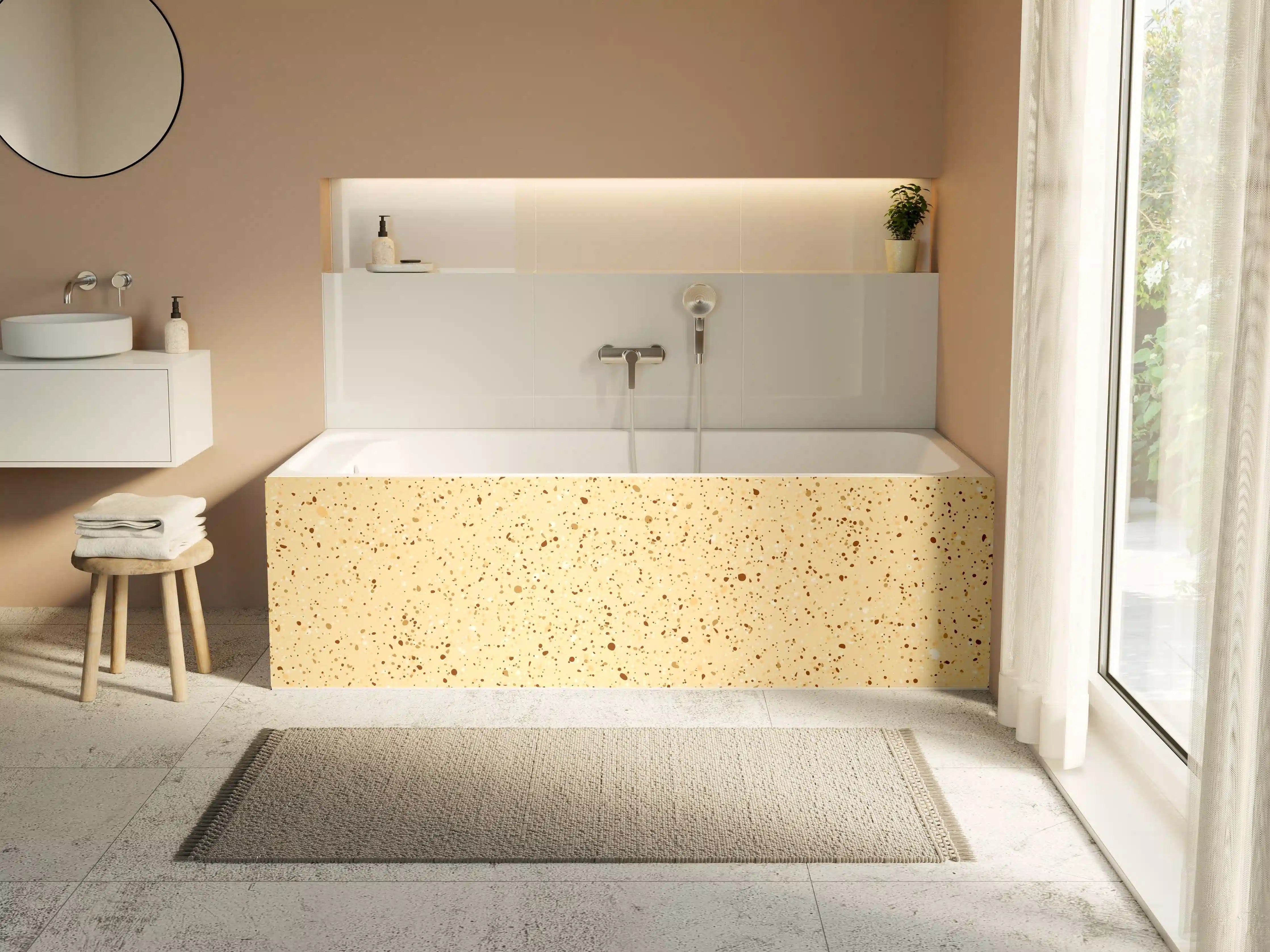 Badewannen-Rückwand - Beige Sandstein mit braunen Flecken