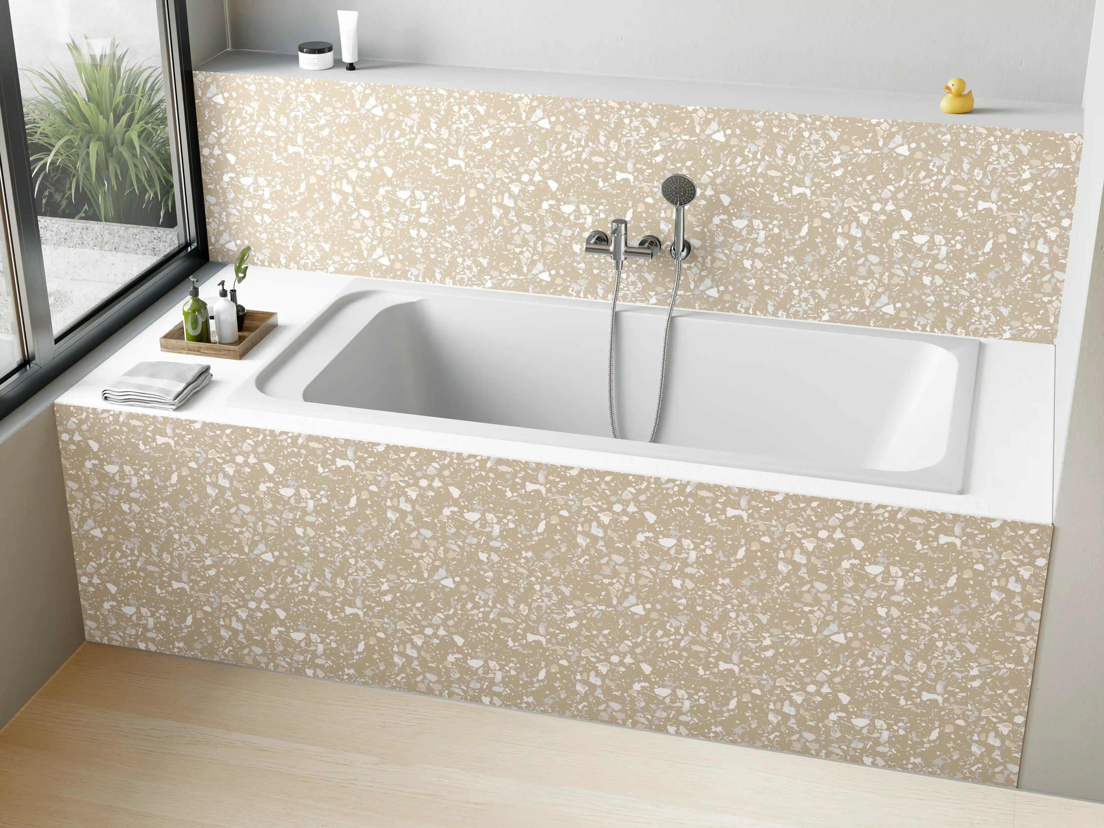 Badewannen-Rückwand - Beige Sandstruktur mit heller Textur