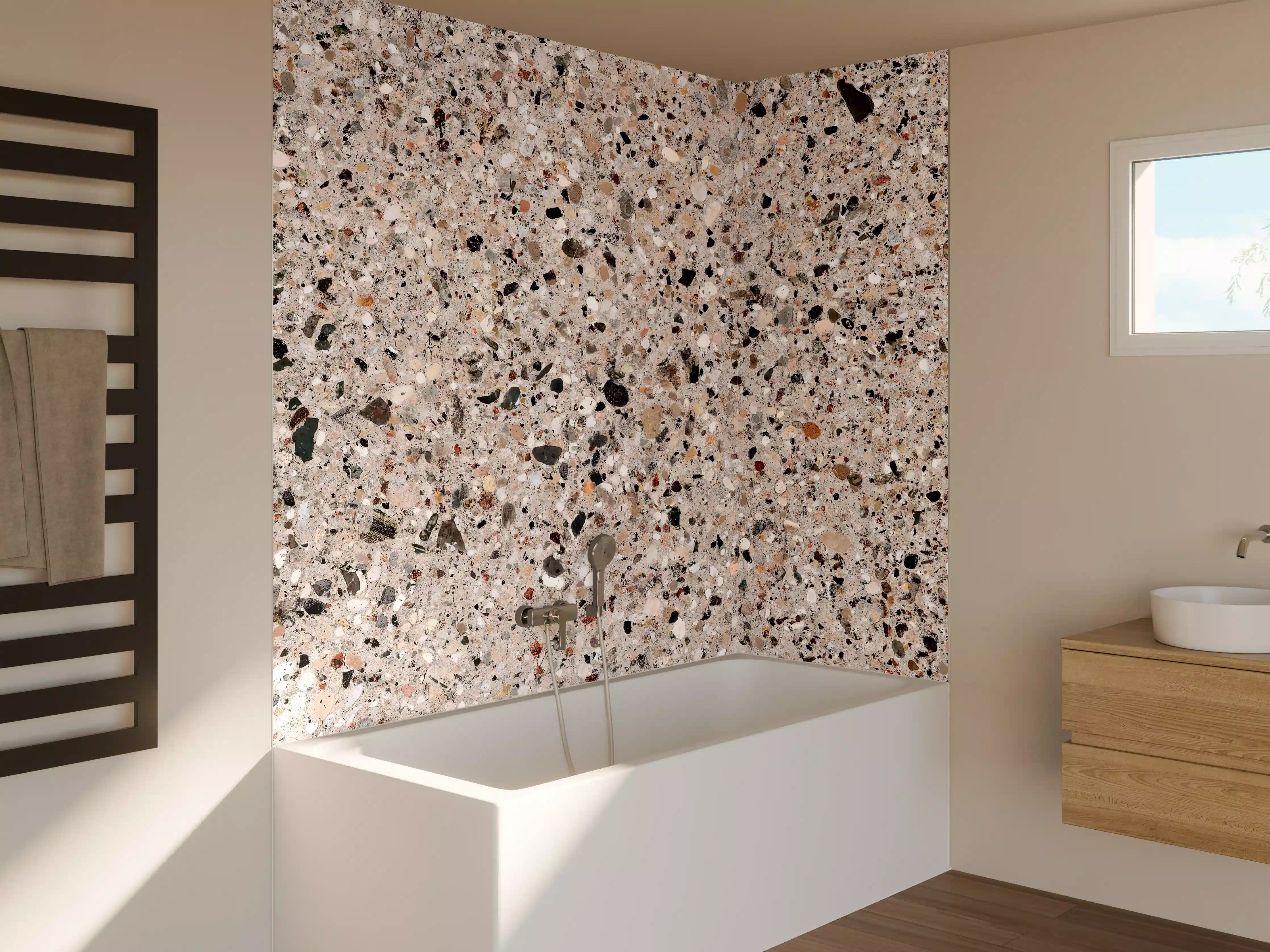 Badewannen-Rückwand - Beige Steinterrazzo Textur