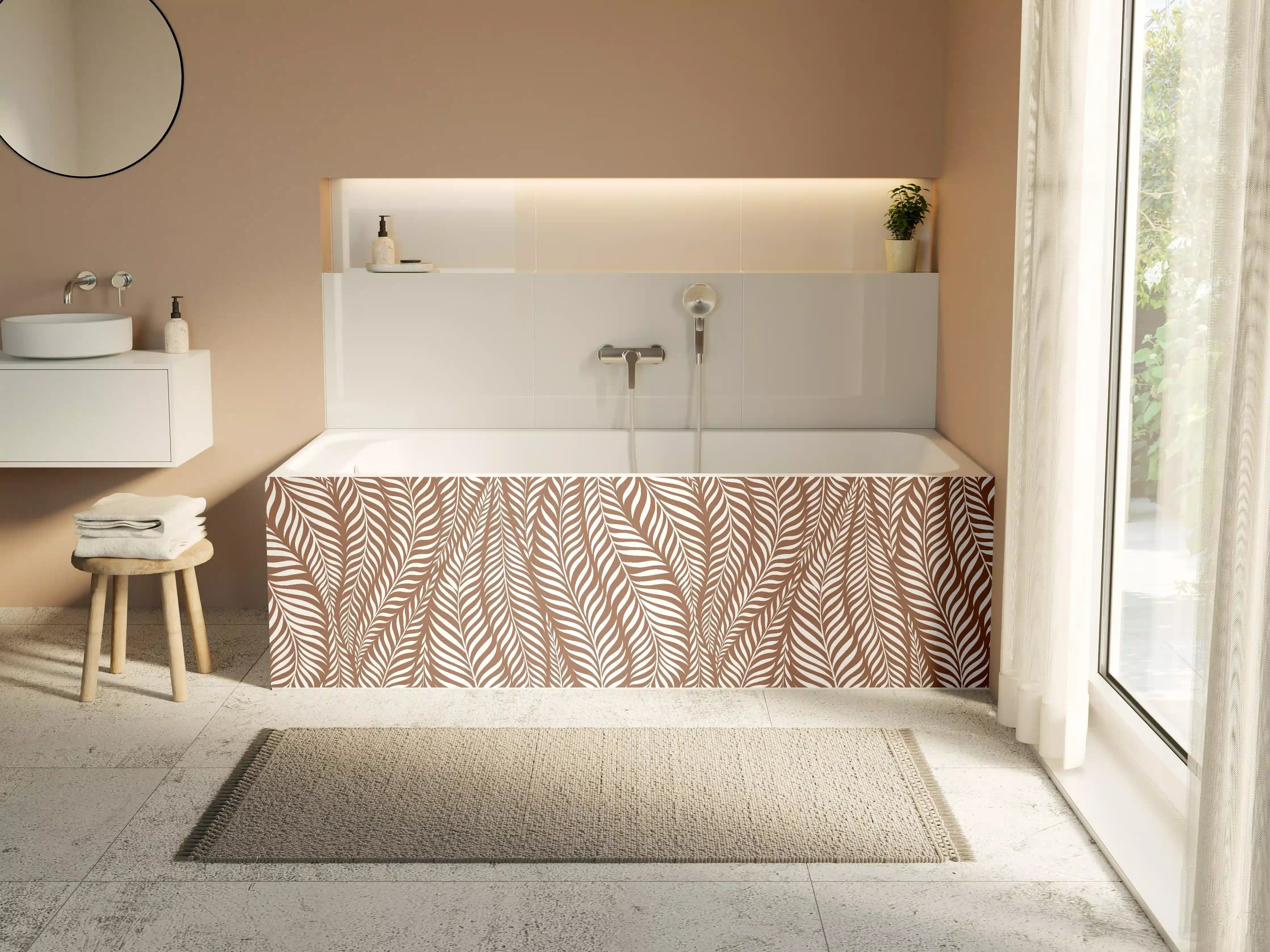 Badewannen-Rückwand - Beige-Weiße Blättermuster Wandgestaltung
