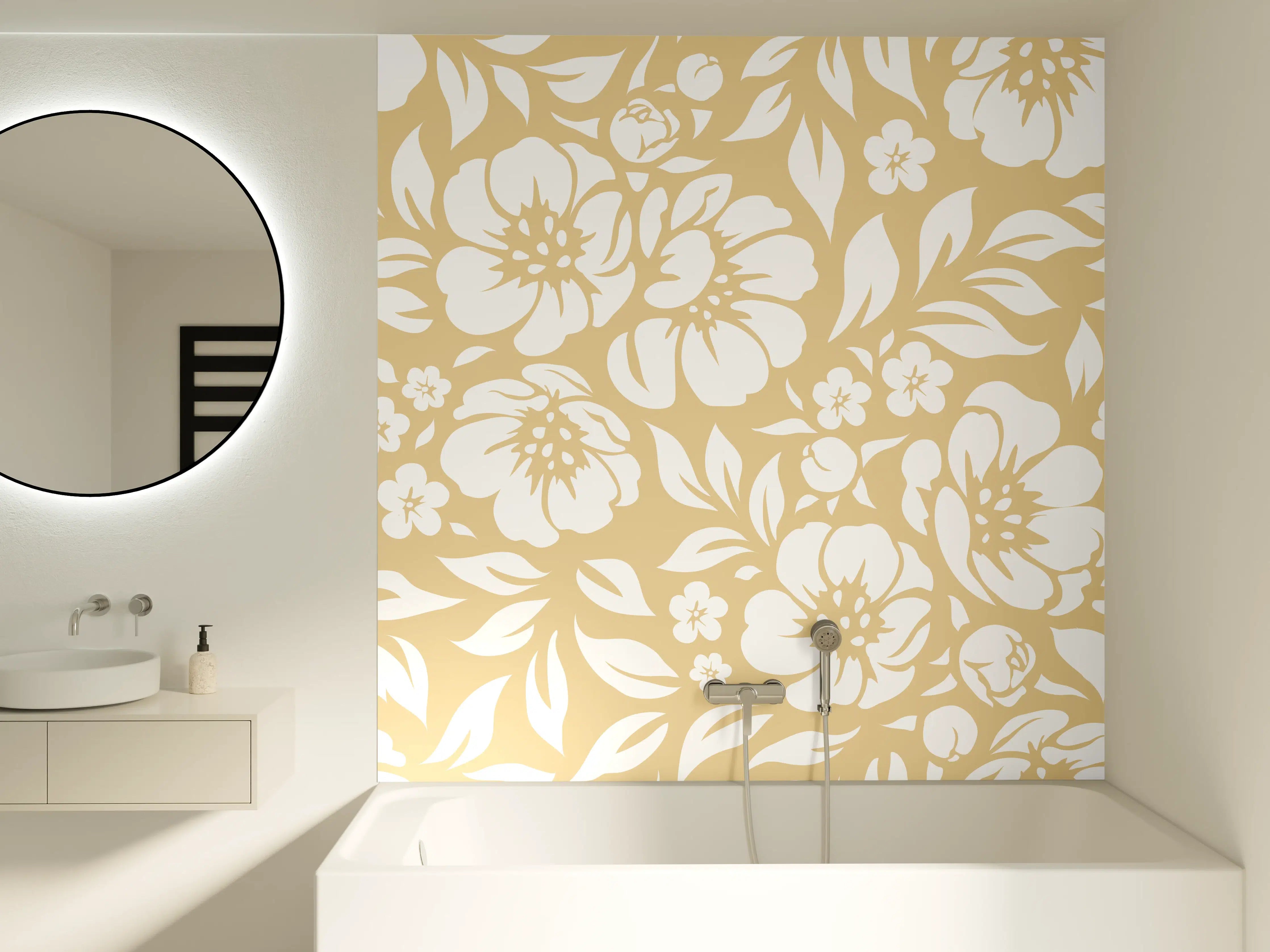 Badewannen-Rückwand - Beige-Weiße Blumenmuster-Textur