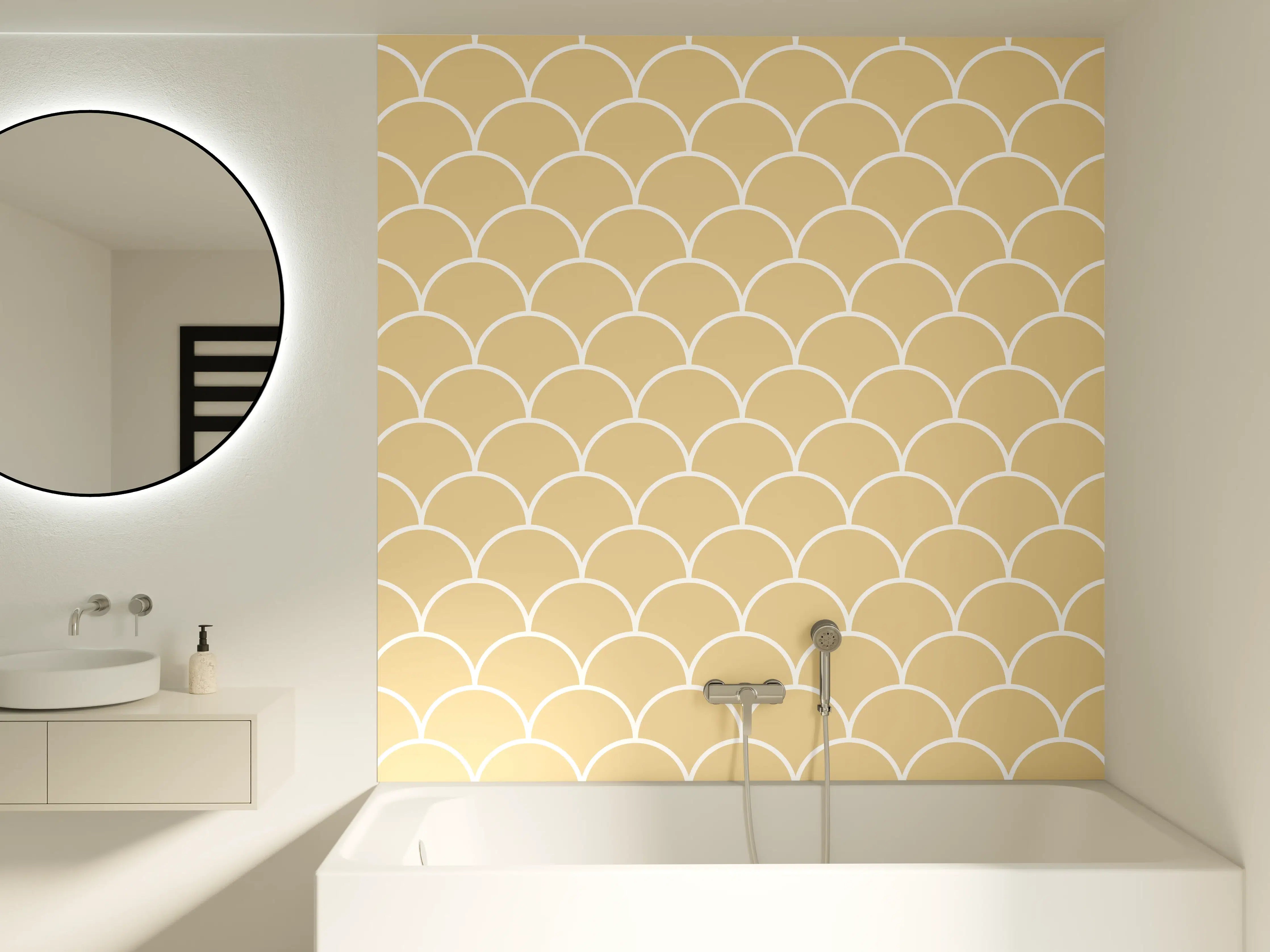 Badewannen-Rückwand - Beige-Weiße Meeresmuscheln-Muster