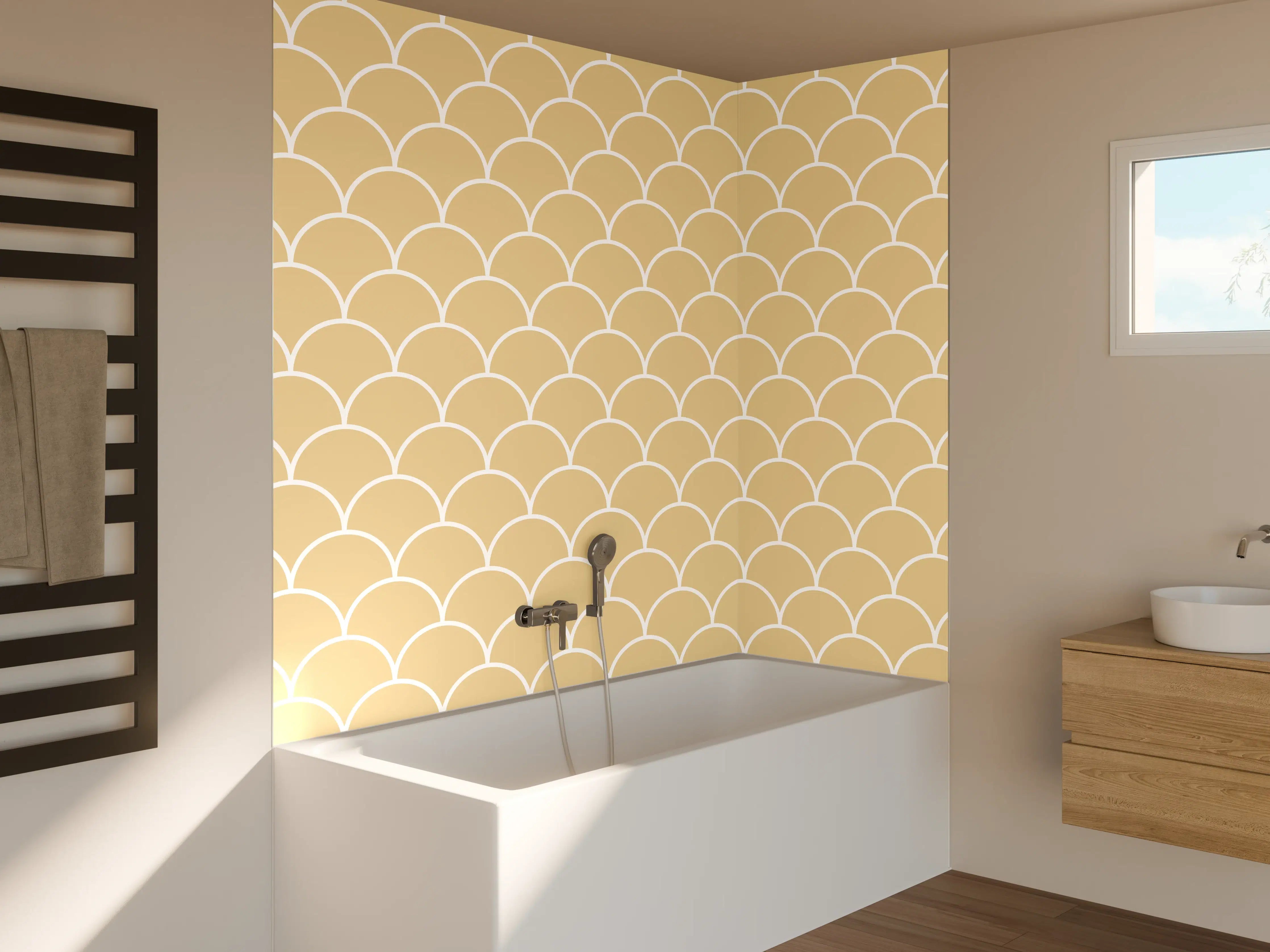 Badewannen-Rückwand - Beige-Weiße Meeresmuscheln-Muster