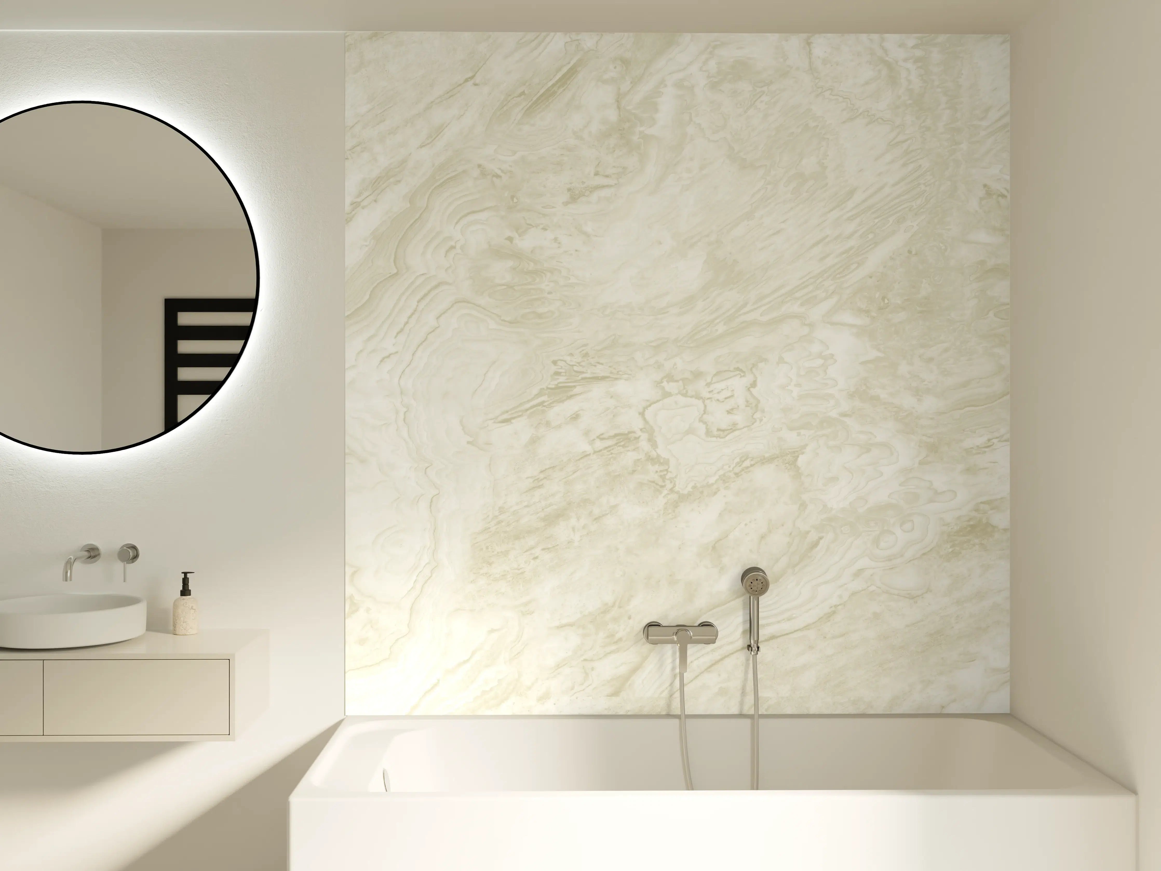 Badewannen-Rückwand - Beige-Weißer Marmor