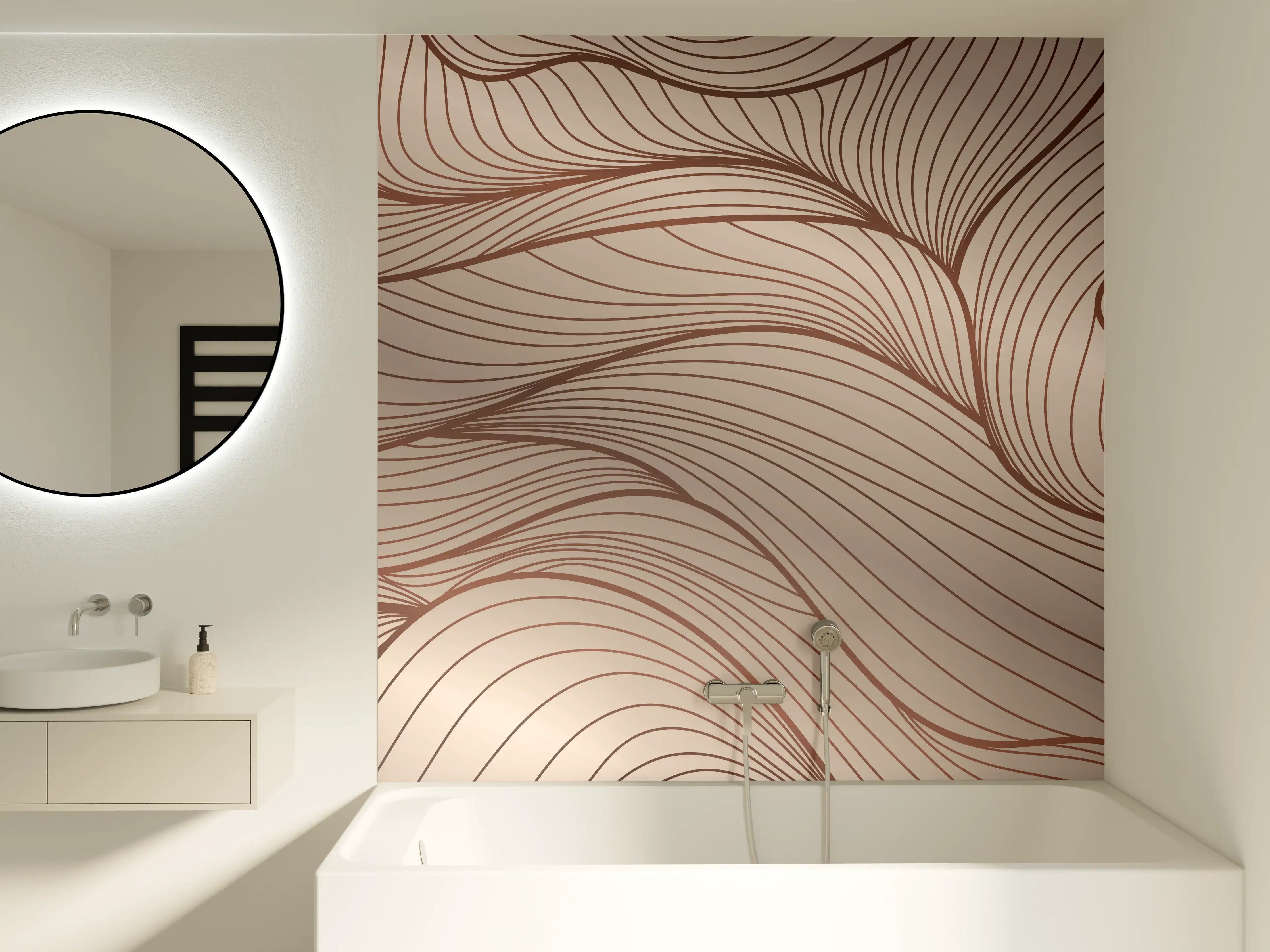 Badewannen-Rückwand - Beige Wellenlinien Textur