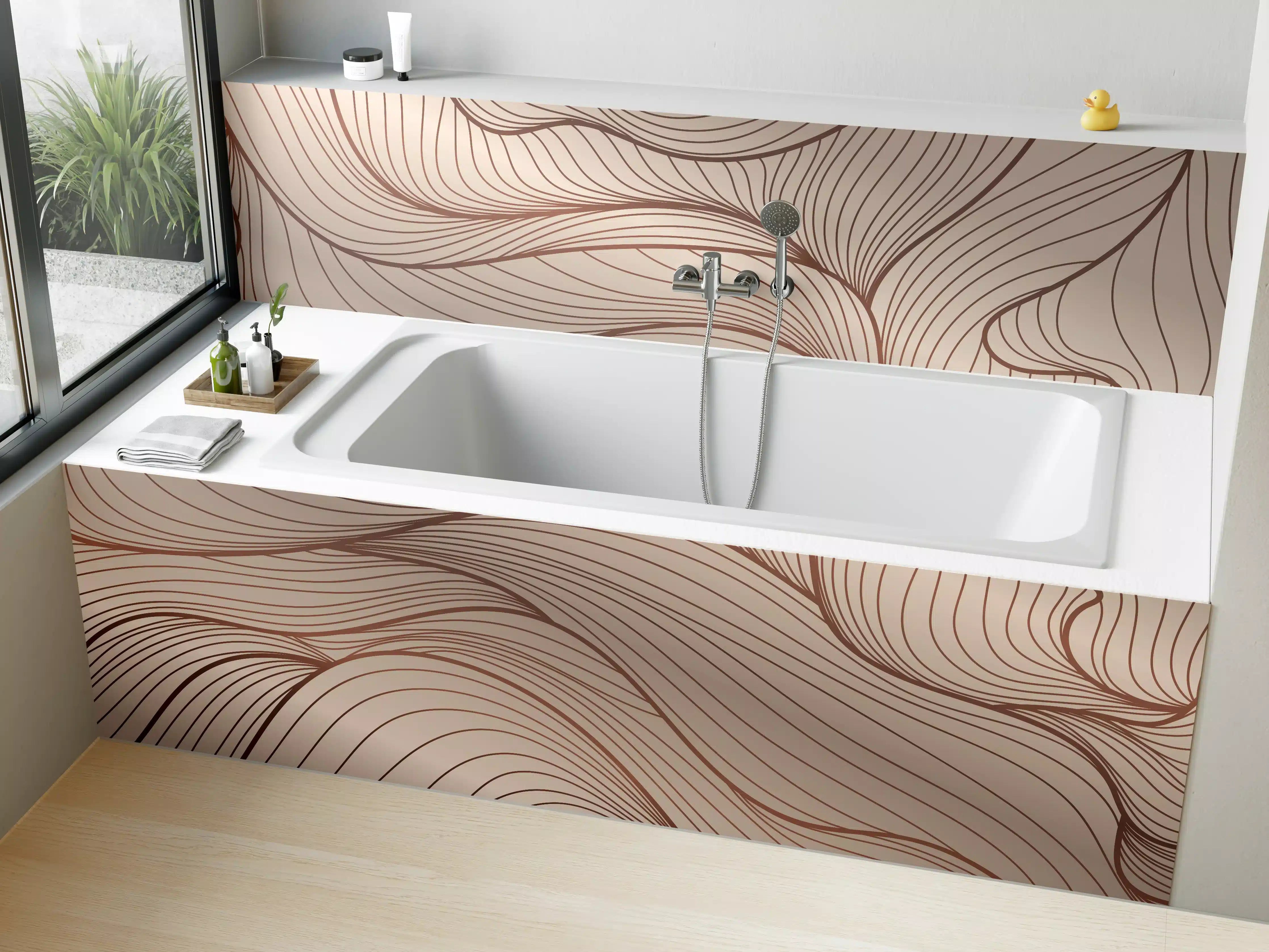 Badewannen-Rückwand - Beige Wellenlinien Textur