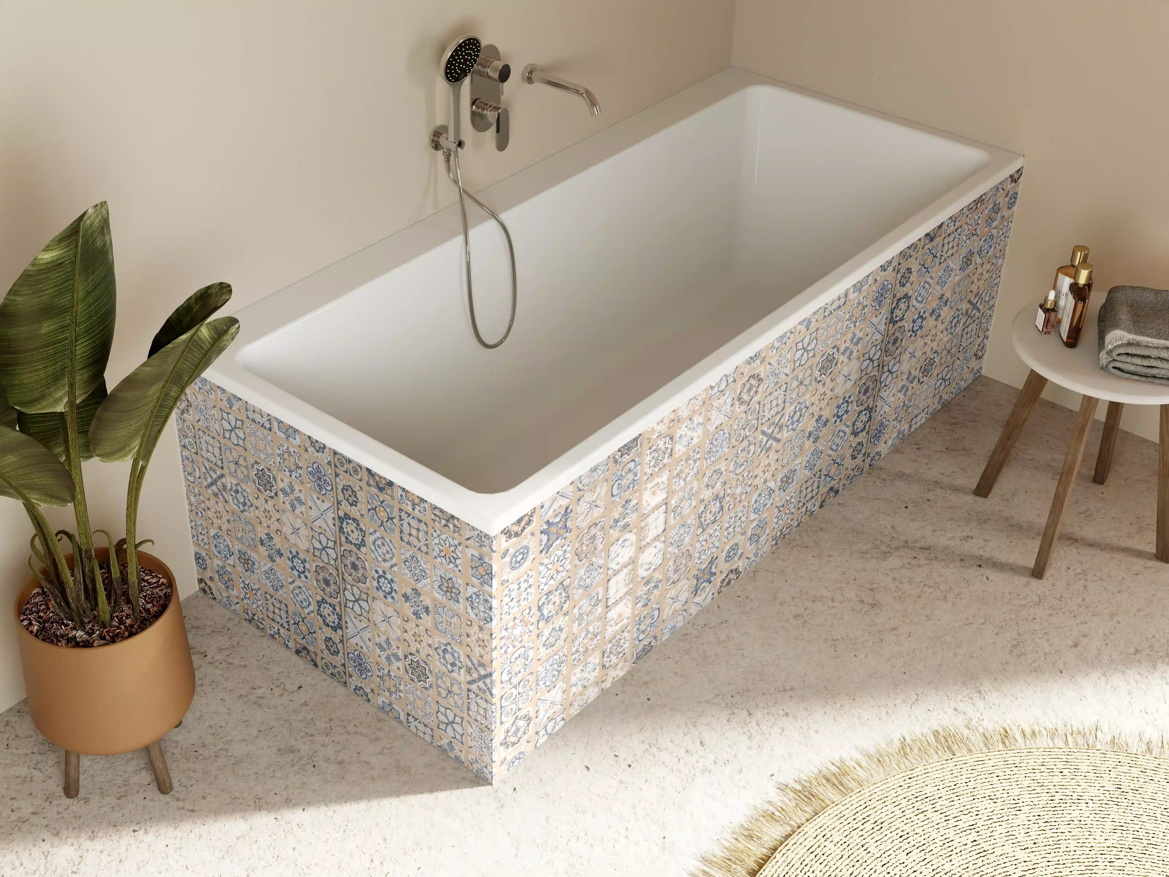 Badewannen-Rückwand - Beige-blau Vintage Mosaik