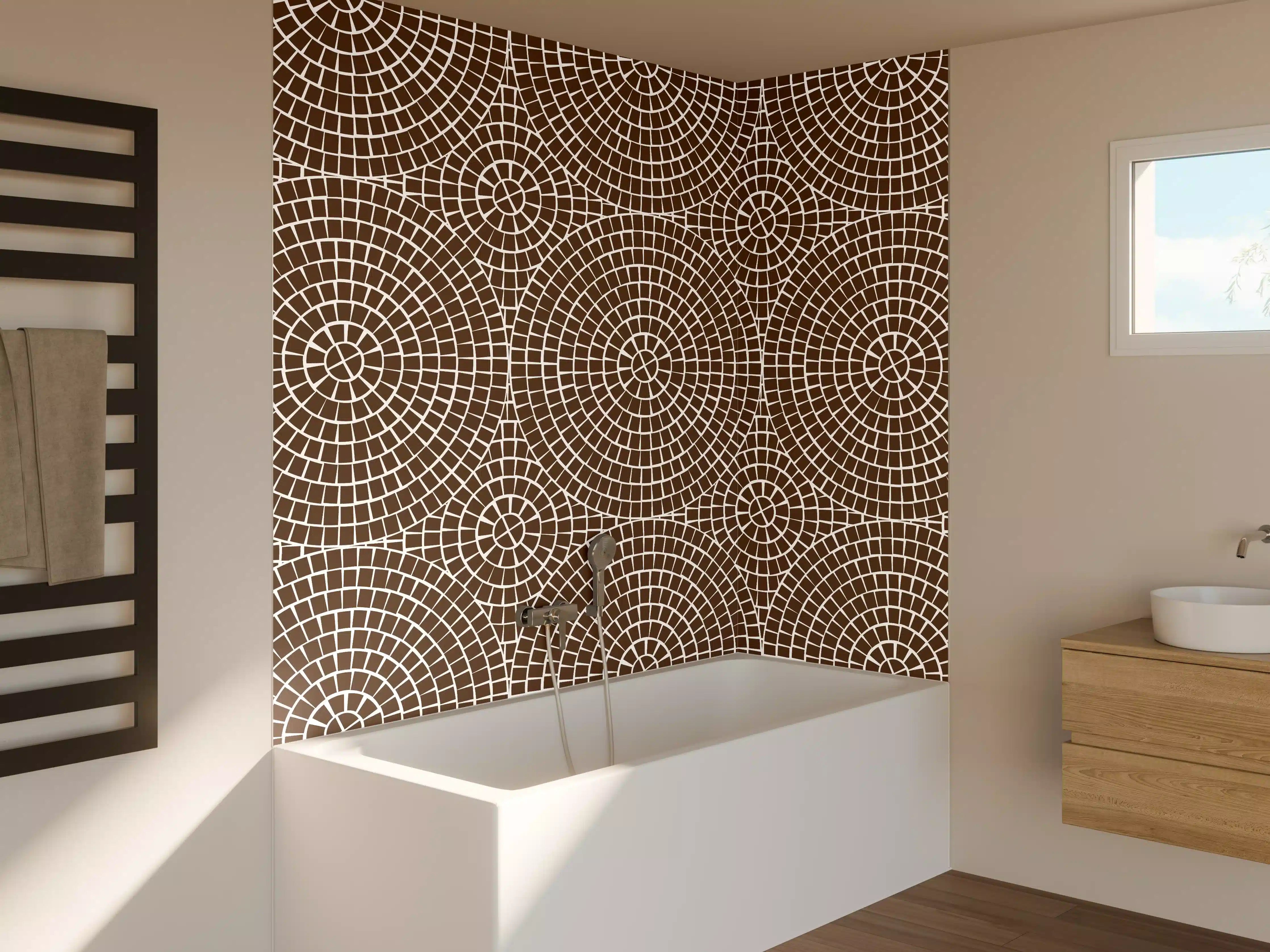 Badewannen-Rückwand - Beige-braunes geometrisches Muster mit Kreisen