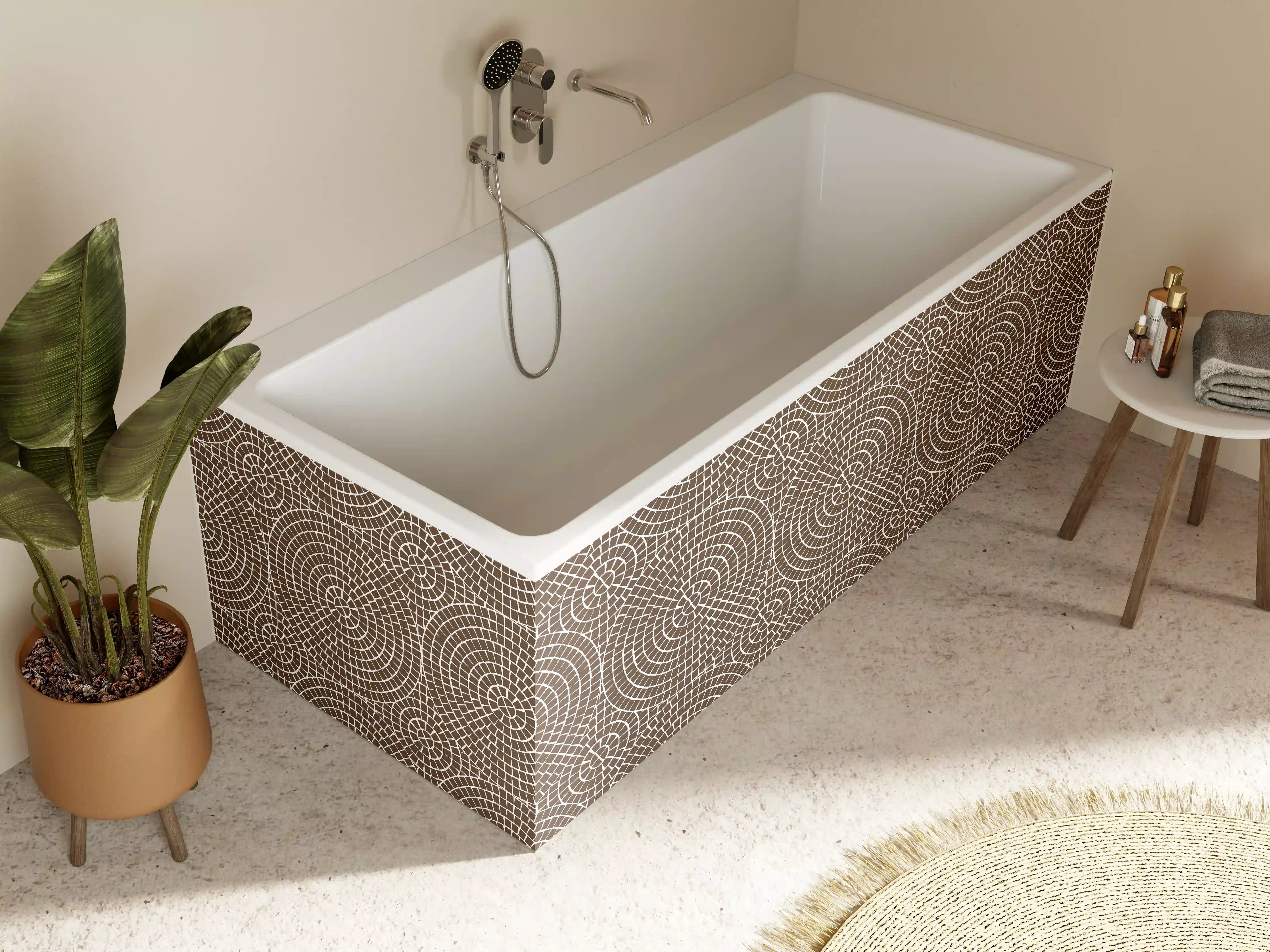 Badewannen-Rückwand - Beige-braunes geometrisches Muster mit Kreisen