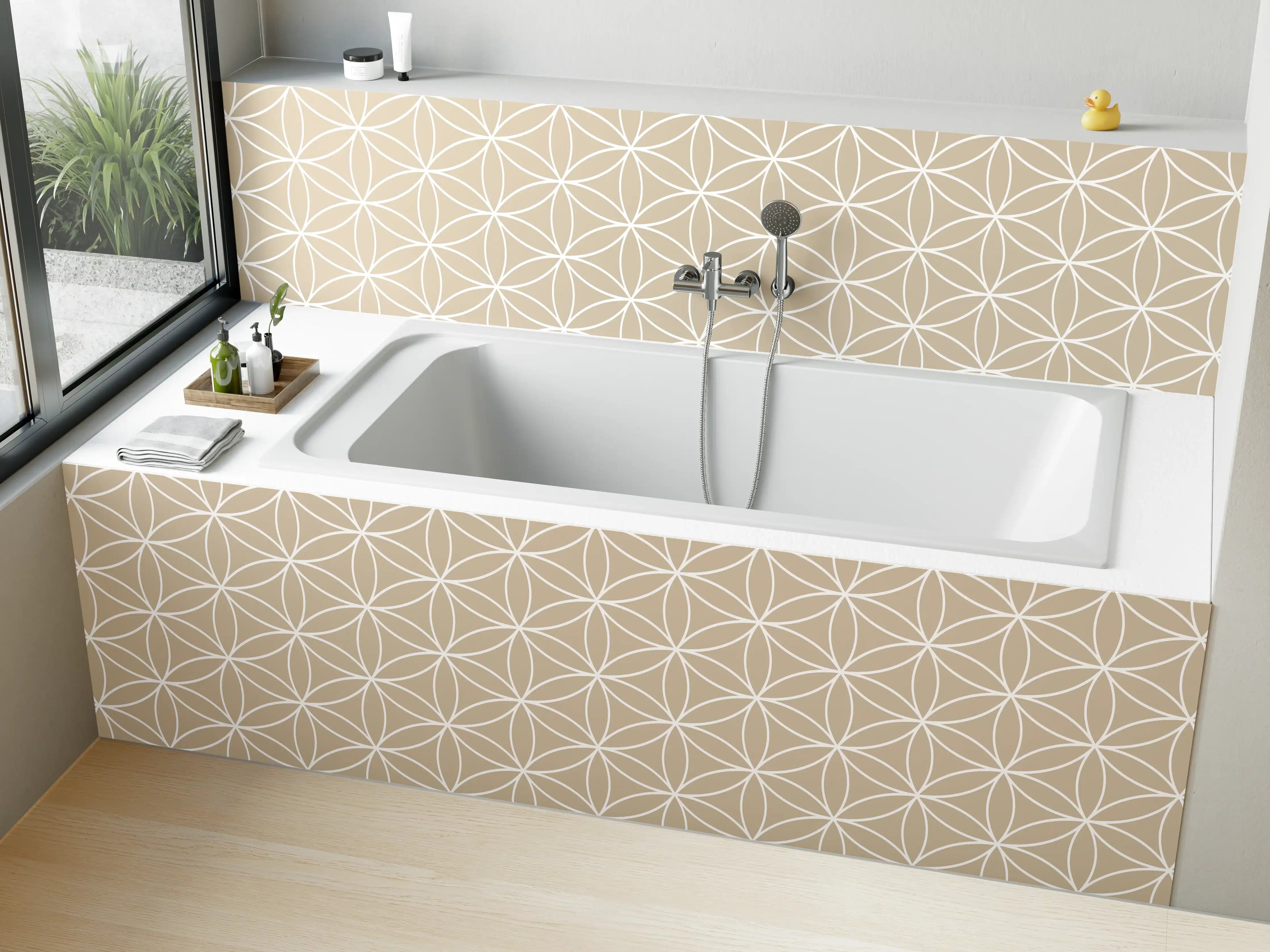 Badewannen-Rückwand - Beige geometrisches Muster, modern und elegant