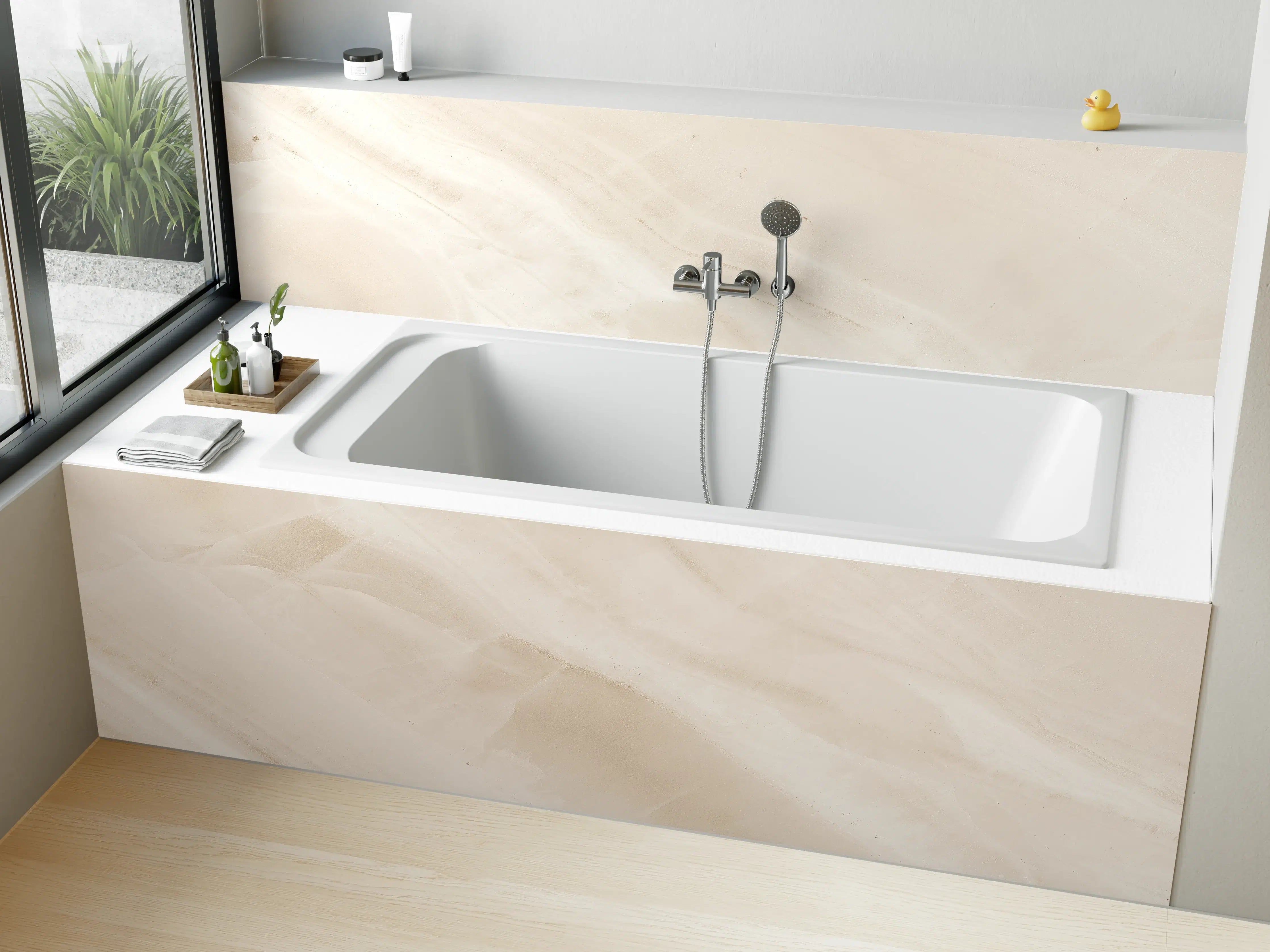 Badewannen-Rückwand - Beige natürliche Marmortextur