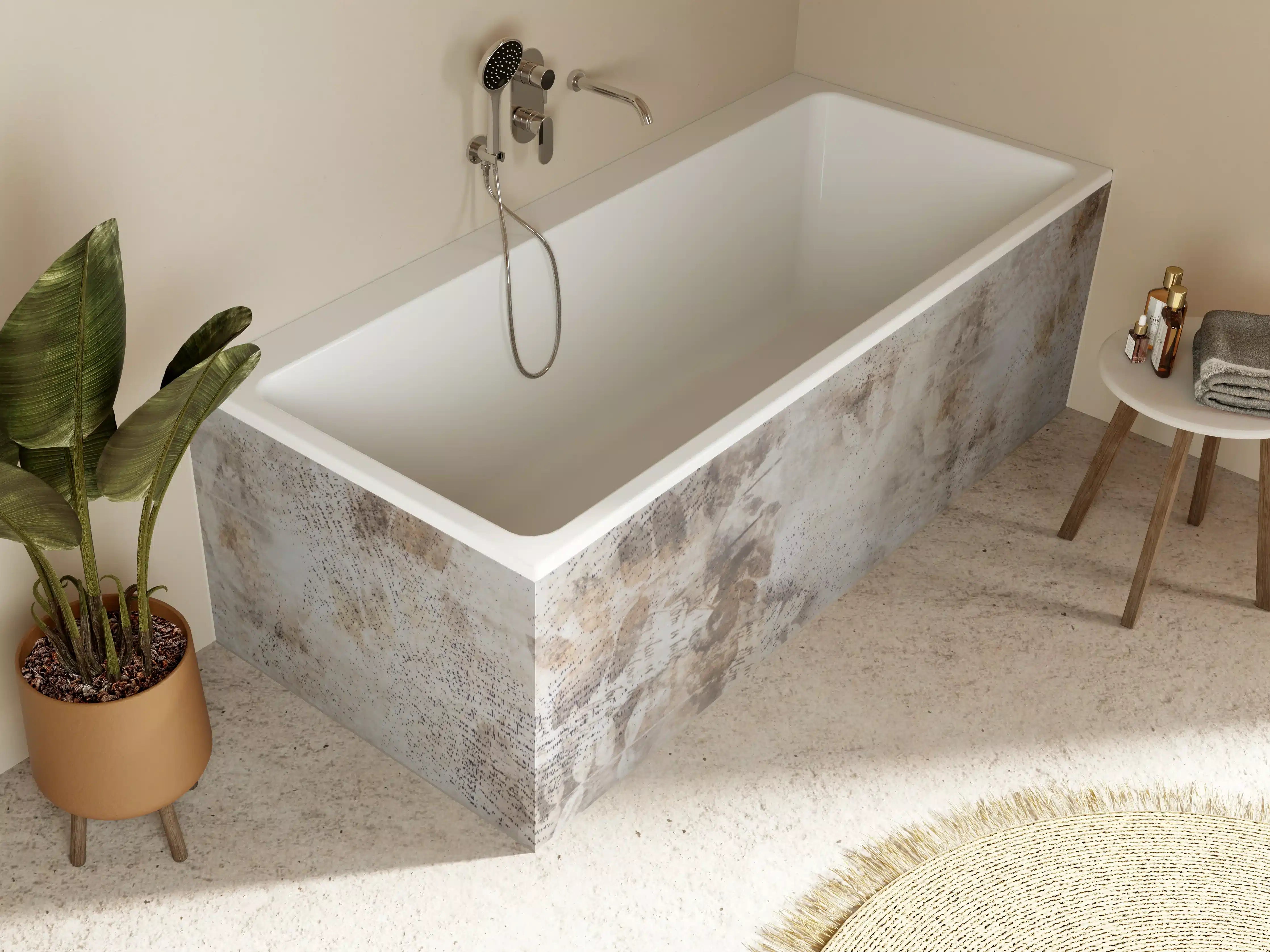Badewannen-Rückwand - Beige und Braun Steineffekt mit Textur