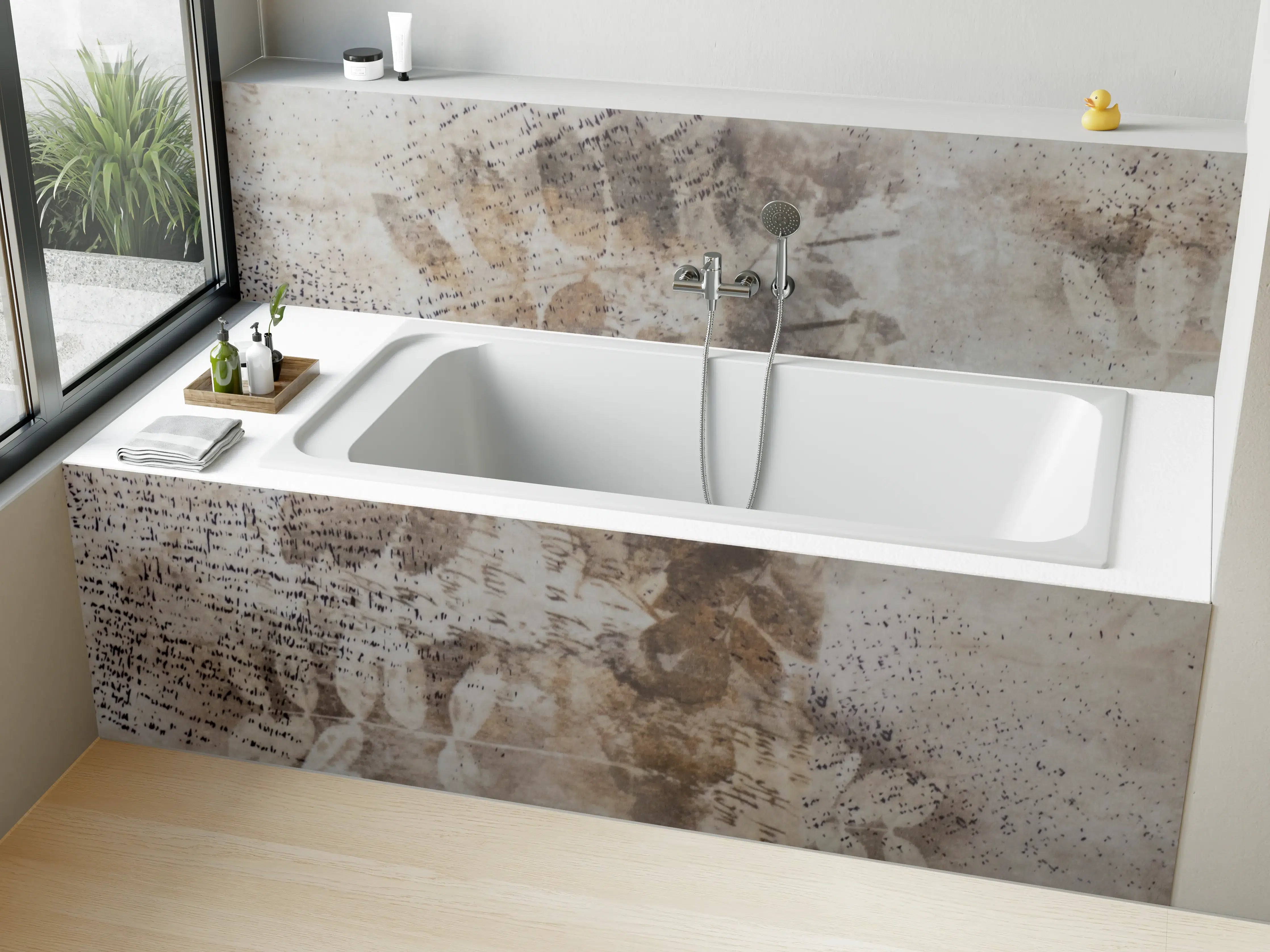 Badewannen-Rückwand - Beige und Braun Steineffekt mit Textur