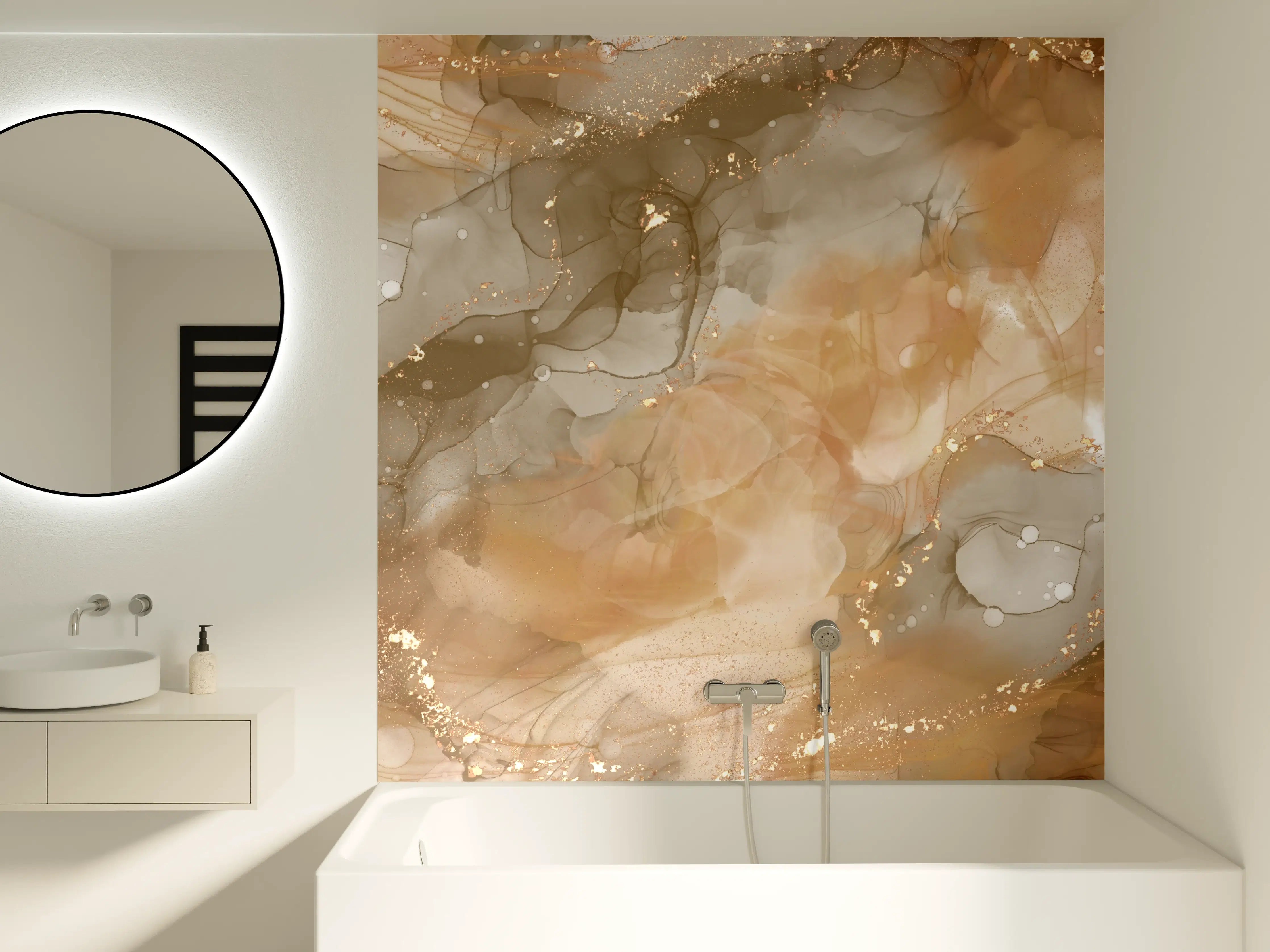 Badewannen-Rückwand - Beige und Braun mit Goldakzenten