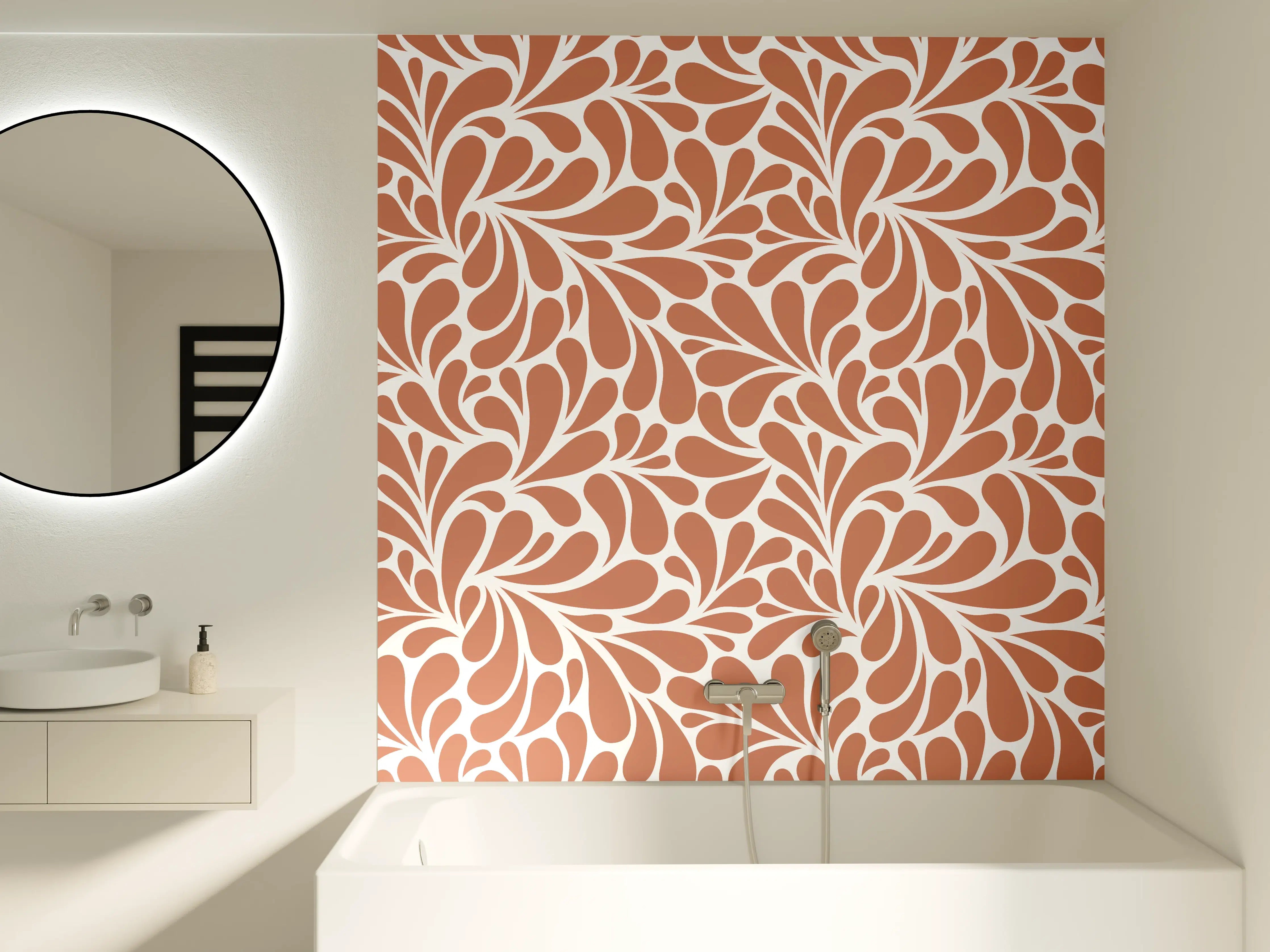 Badewannen-Rückwand - Beige und Weiß Blattmuster