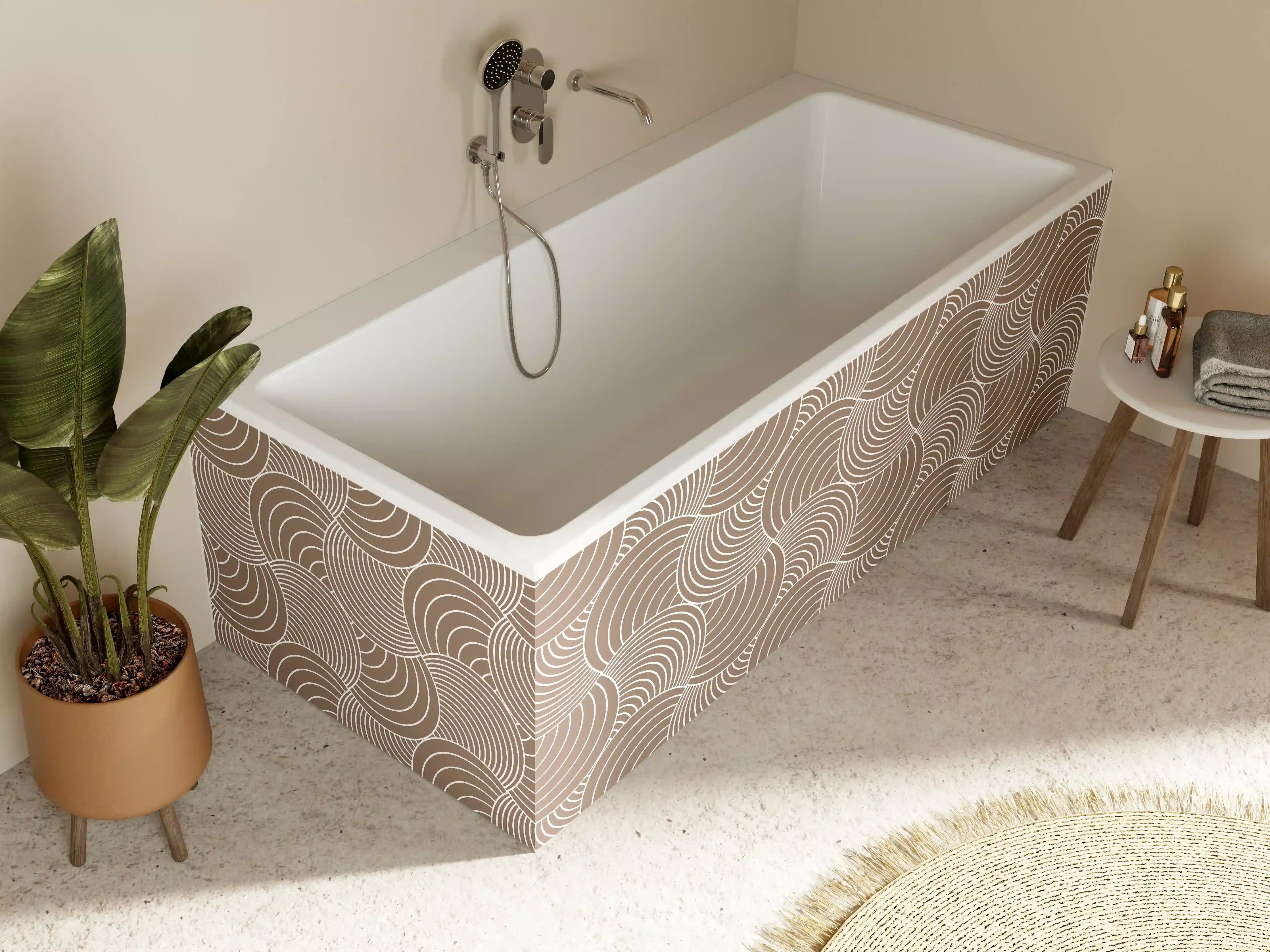 Badewannen-Rückwand - Beige und Weiß-wellenförmige Textur