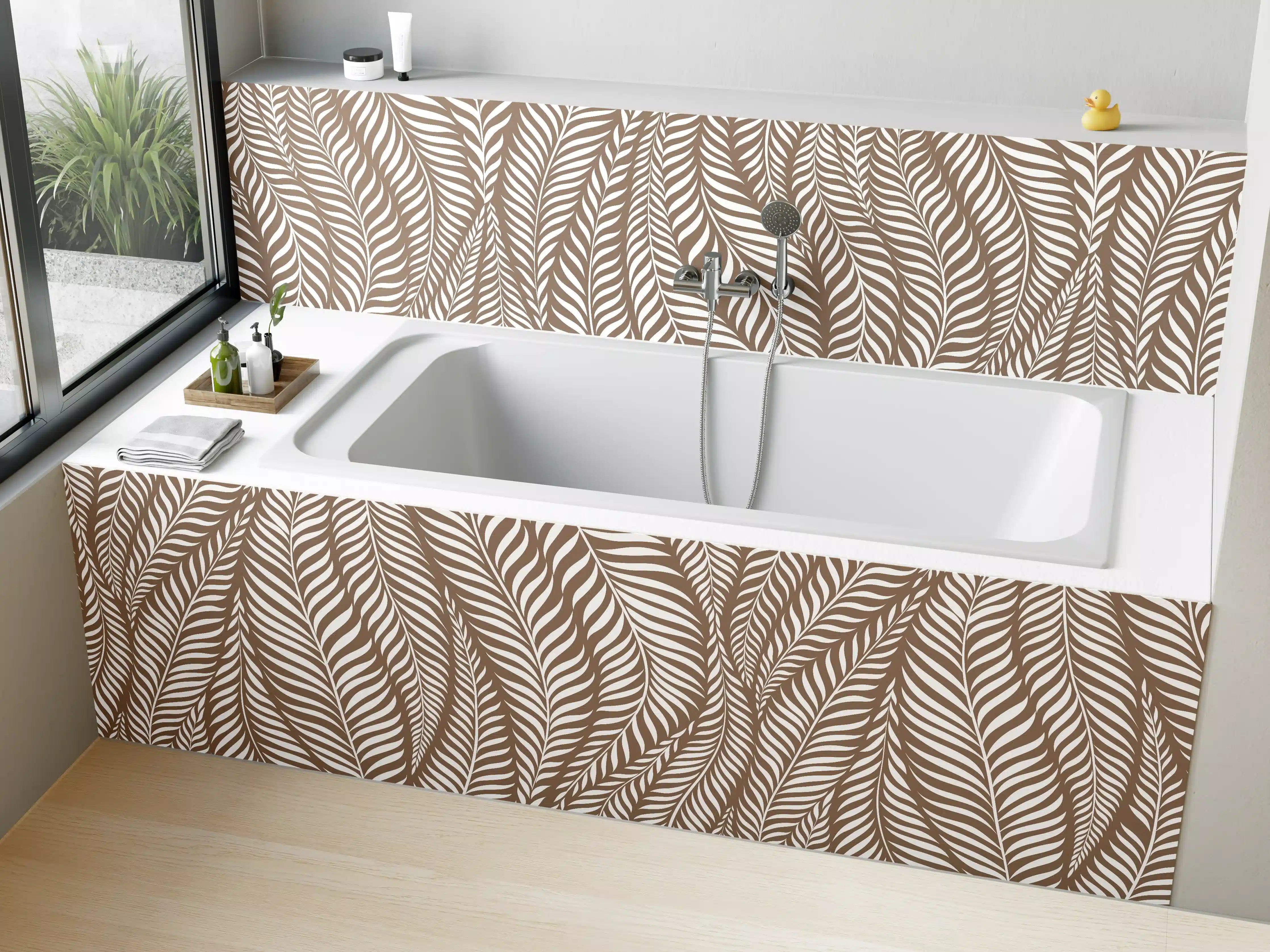 Badewannen-Rückwand - Beige und Weiße Blattmuster-Textur mit feinen Linien