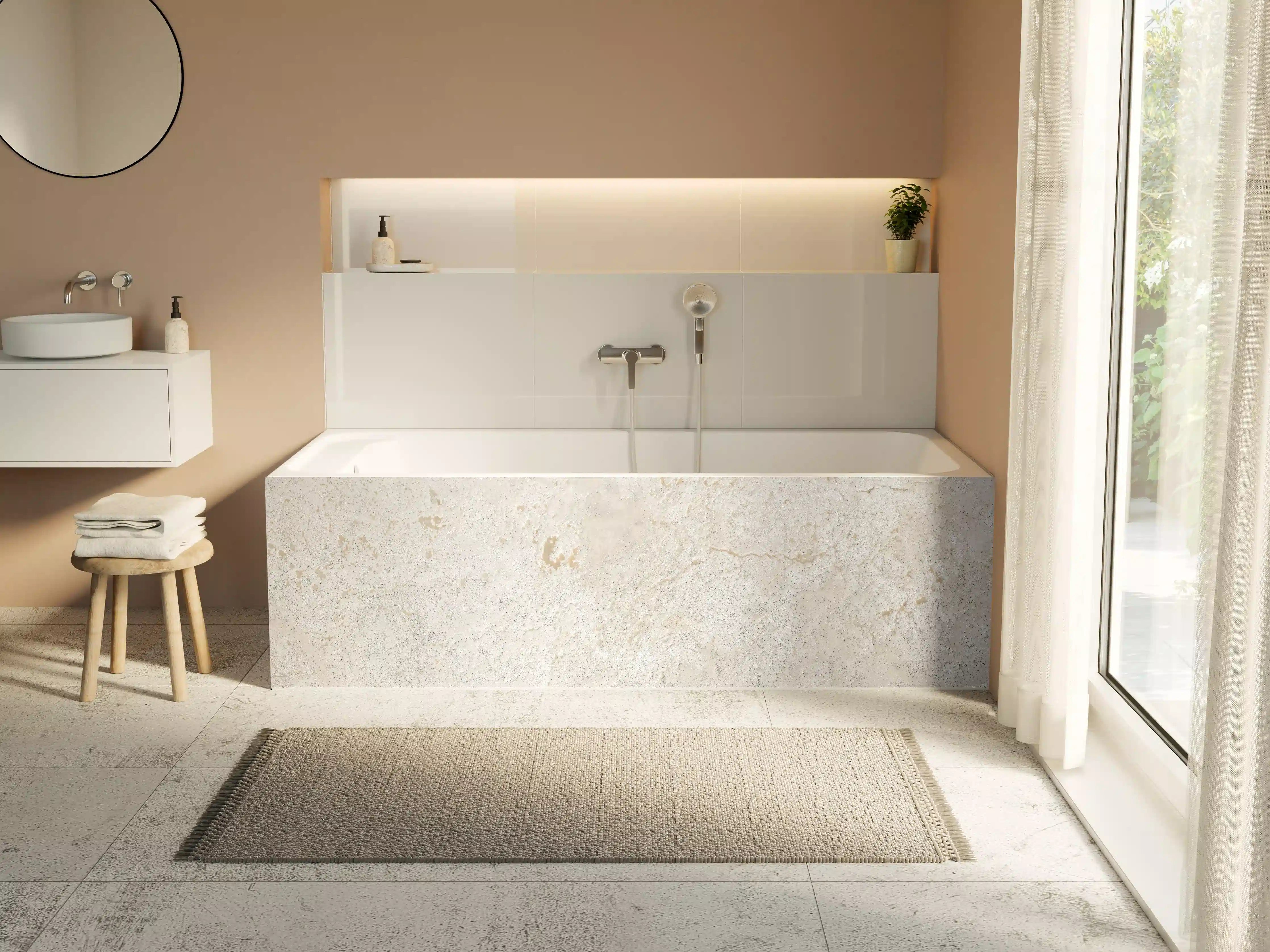 Badewannen-Rückwand - Beiger Kalkstein