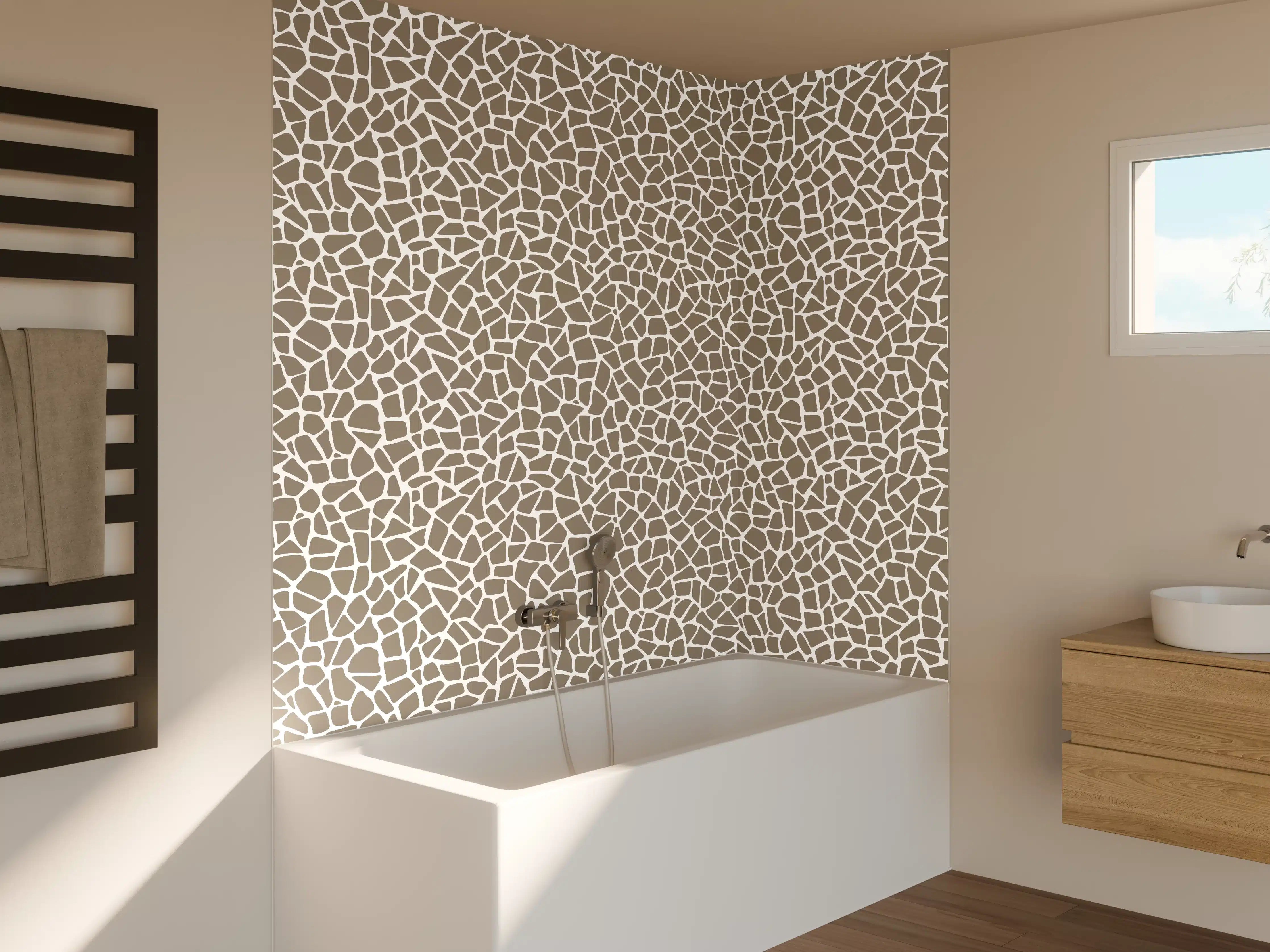 Badewannen-Rückwand - Beiger Mosaik mit feinen Linien