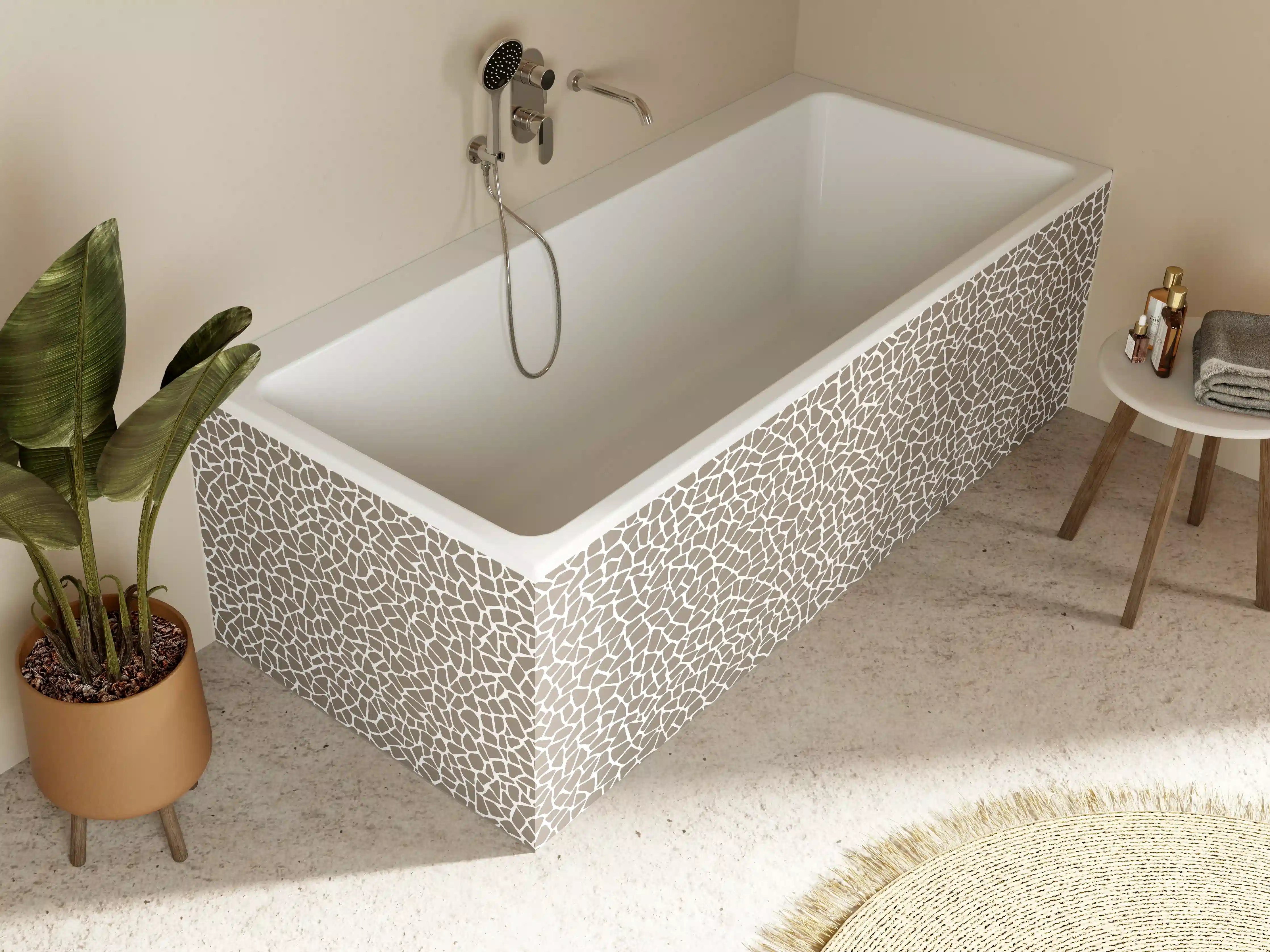 Badewannen-Rückwand - Beiger Mosaik mit feinen Linien