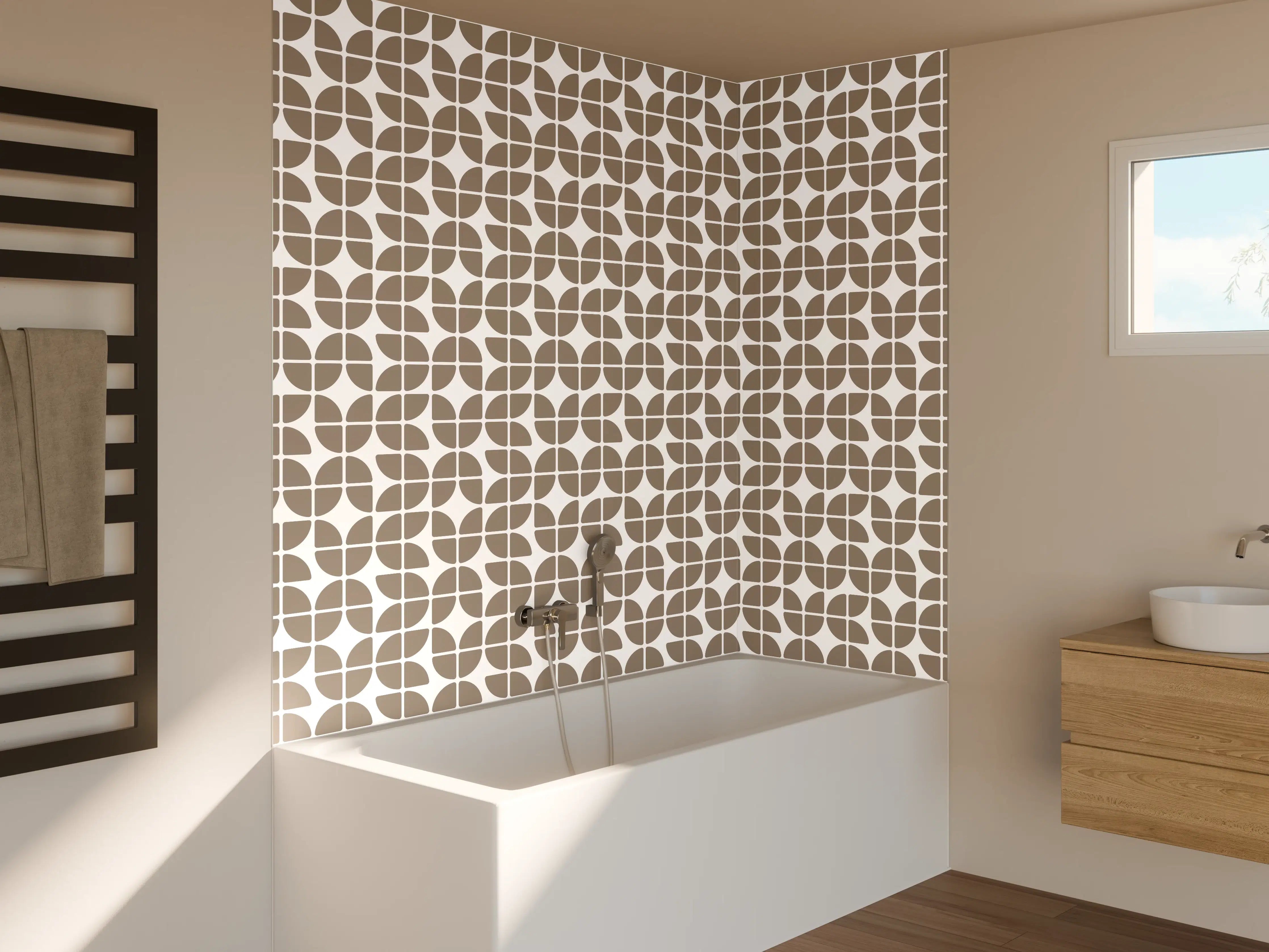Badewannen-Rückwand - Beiger geometrischer Fliesenmuster