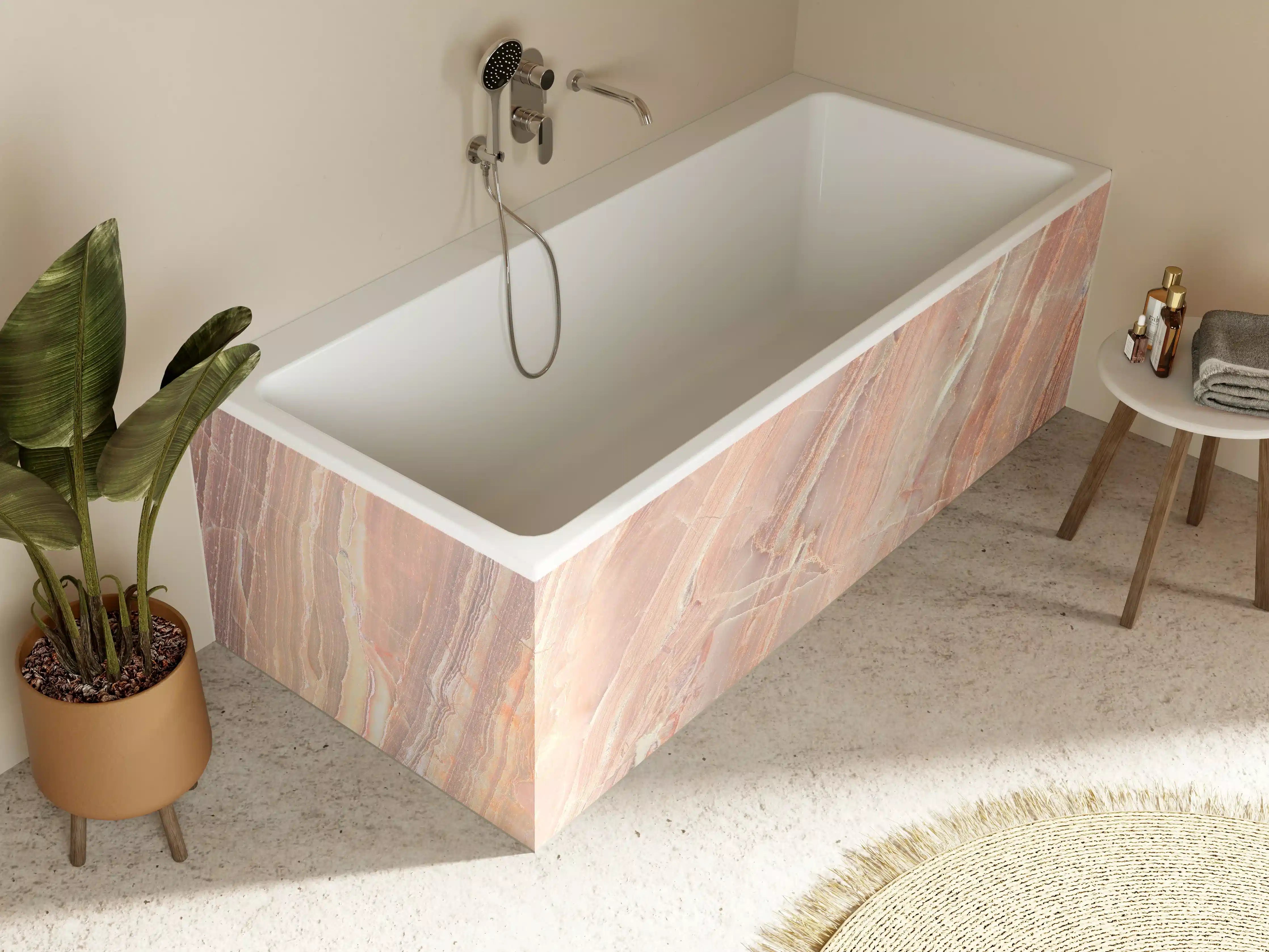 Badewannen-Rückwand - Beiges Marmor Design - Nahaufnahme