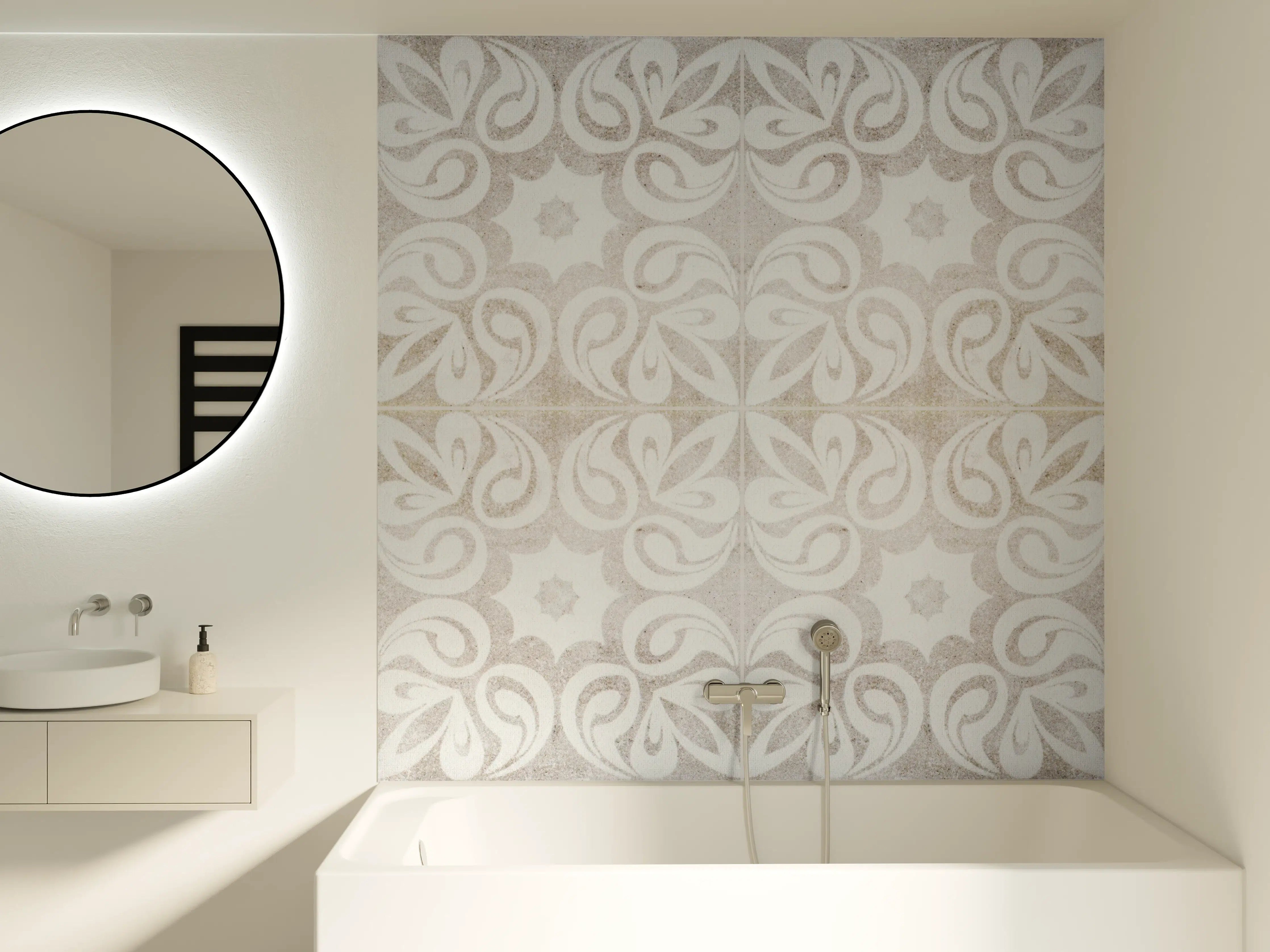 Badewannen-Rückwand - Beiges quadratisches Mosaikmotiv