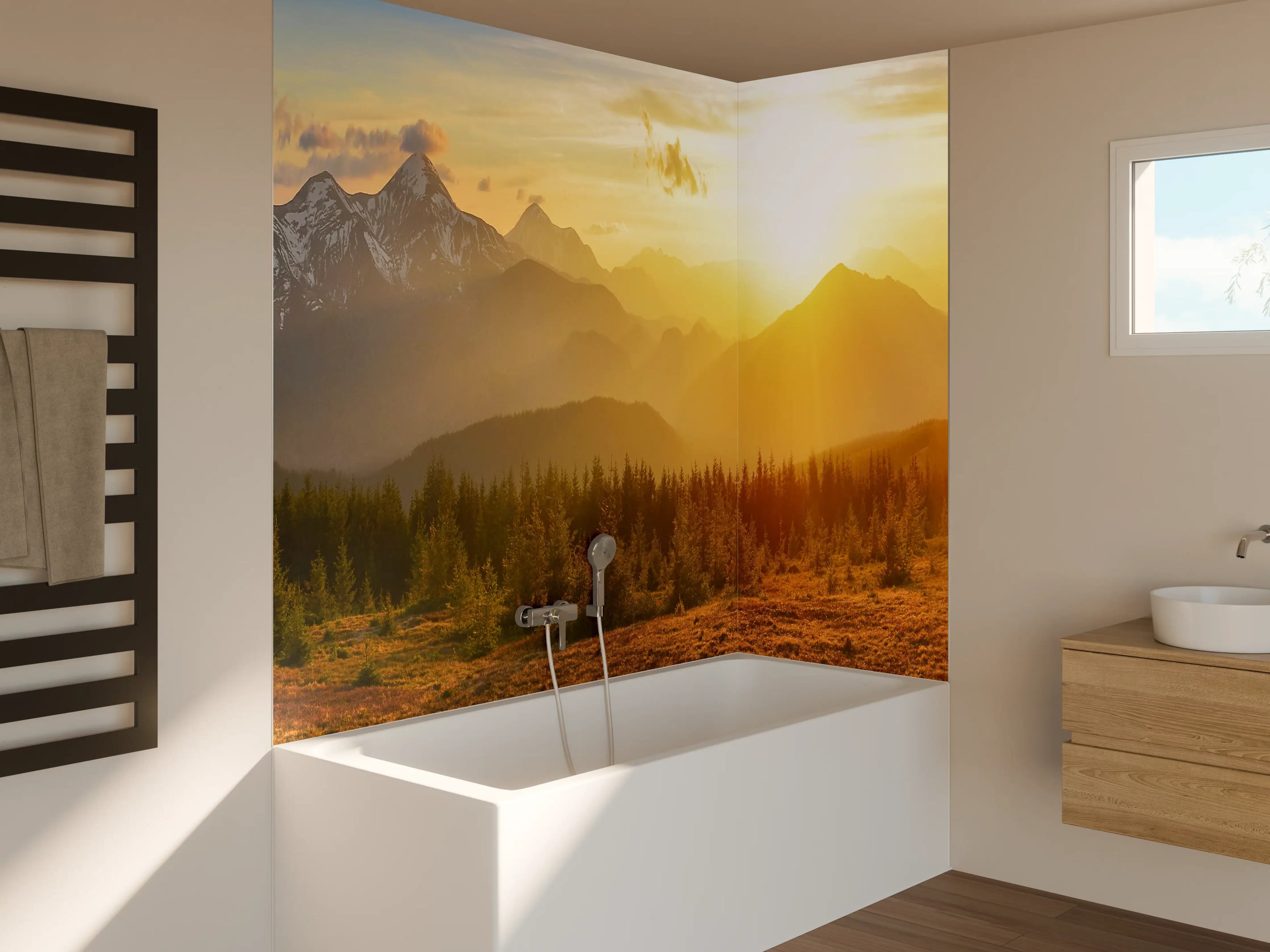 Badewannen-Rückwand - Berge im Sonnenuntergang