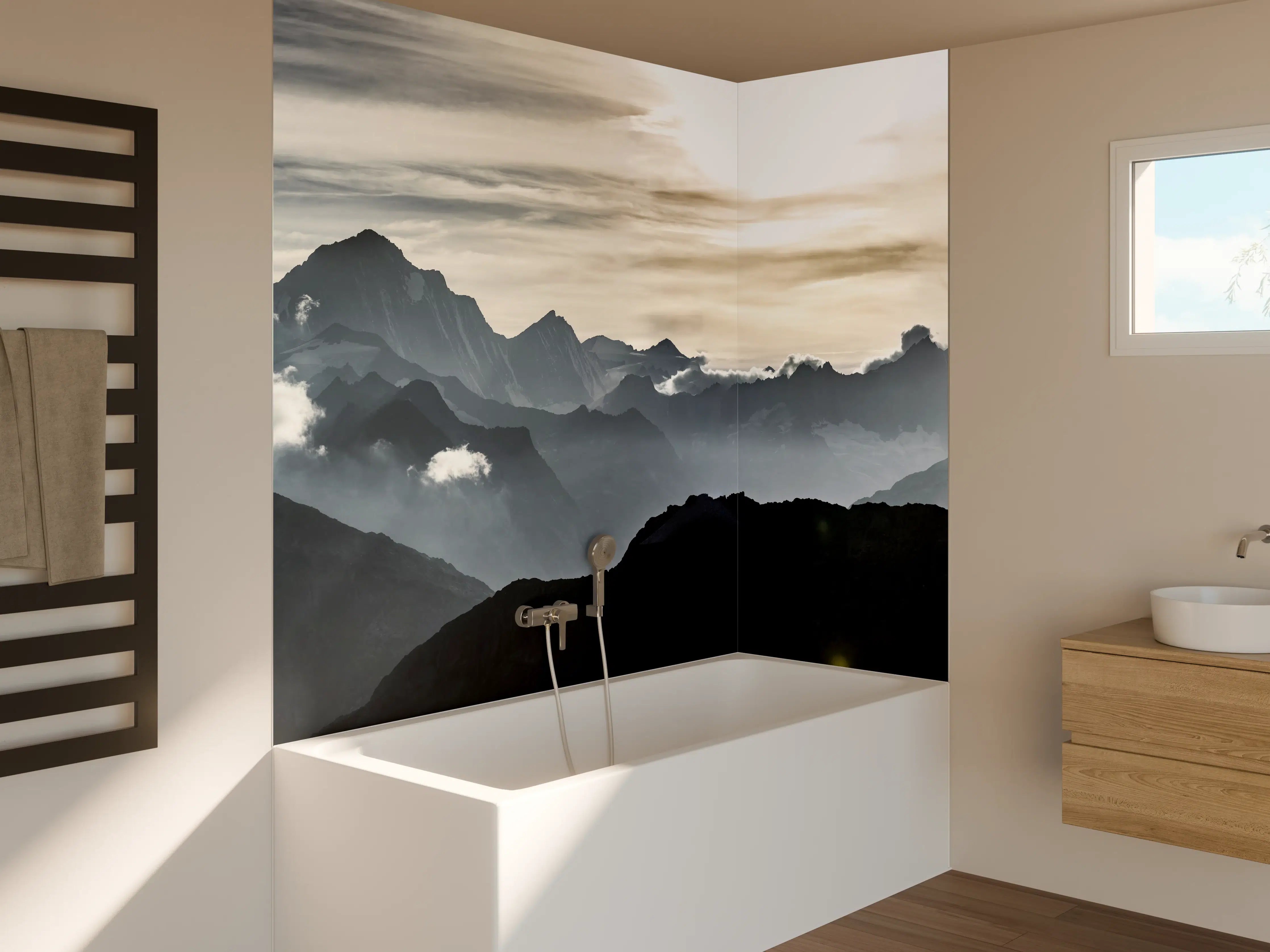 Badewannen-Rückwand - Bergsilhouette bei Sonnenuntergang