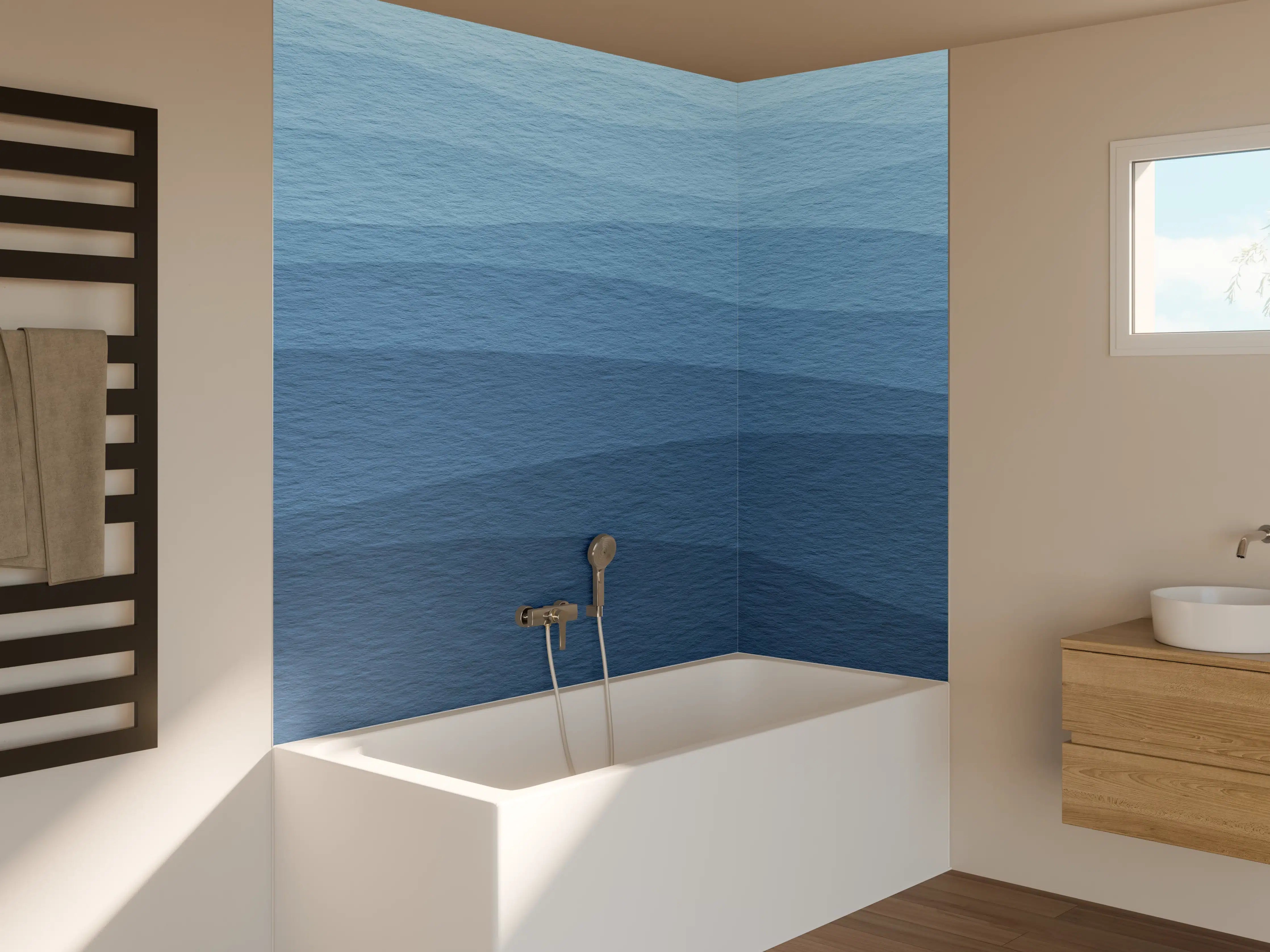Badewannen-Rückwand - Beruhigende Blau-Gradient-Wellen-Textur