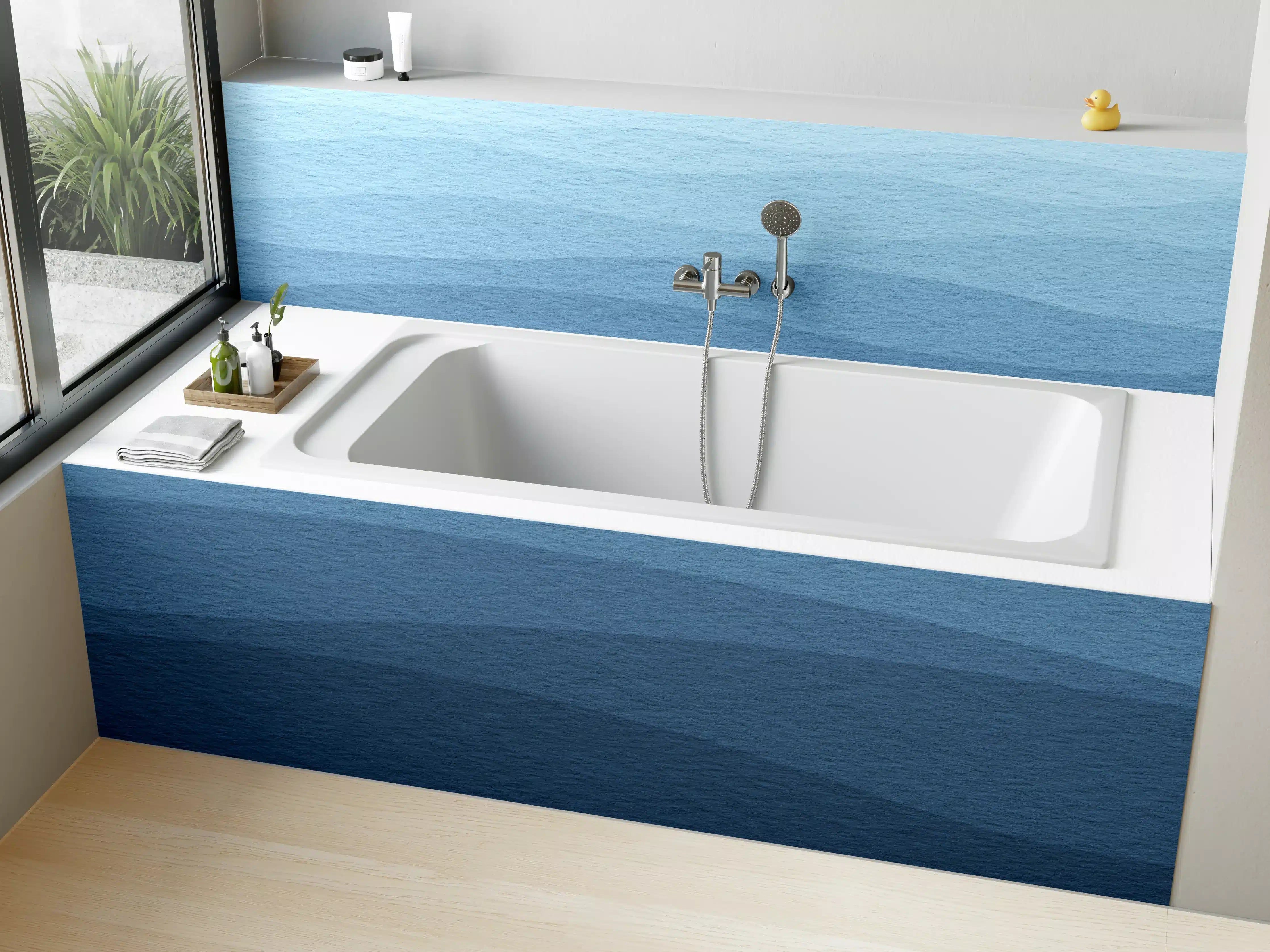 Badewannen-Rückwand - Beruhigende Blau-Gradient-Wellen-Textur