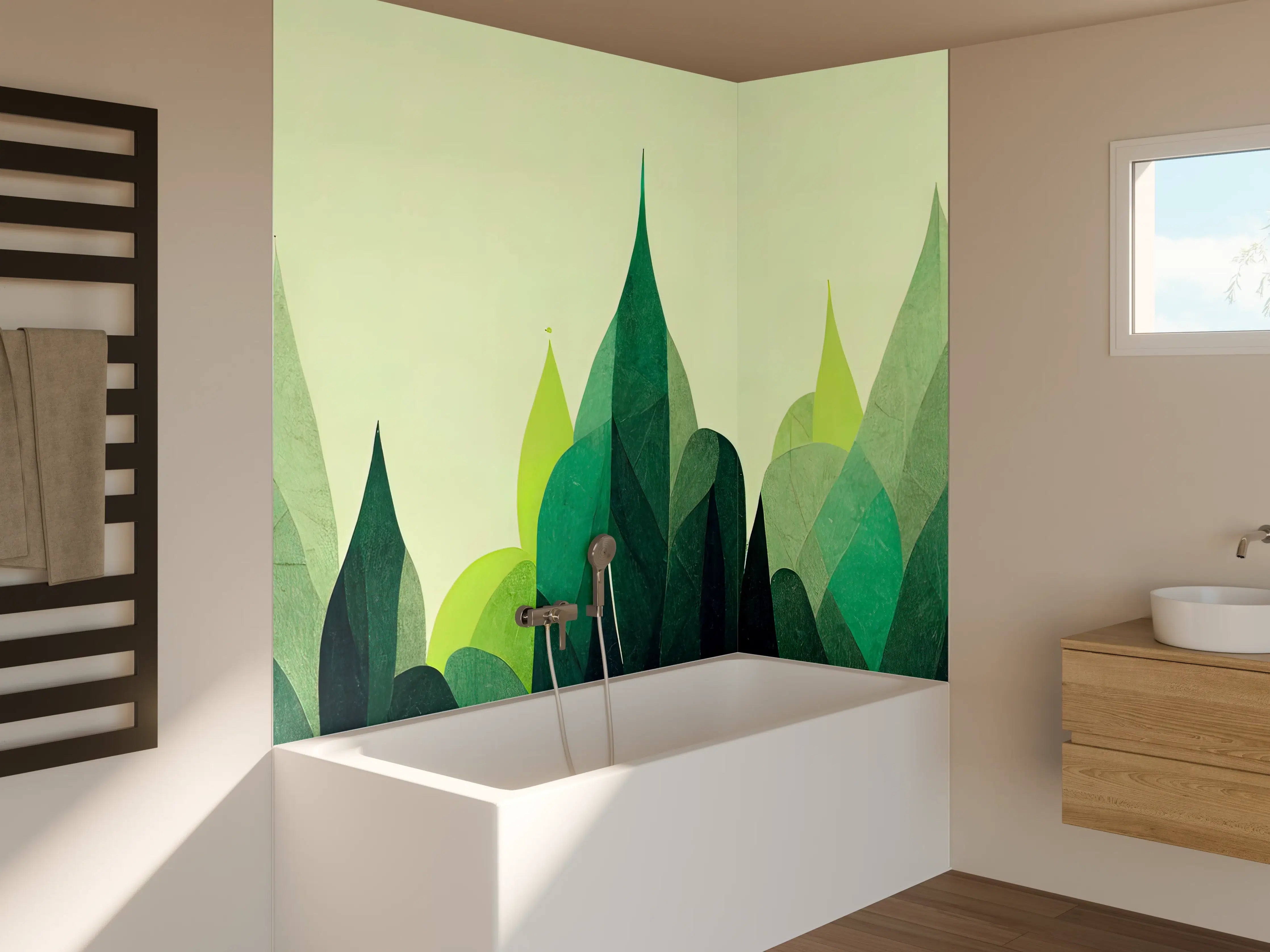 Badewannen-Rückwand - Beruhigende grüne Waldlandschaft