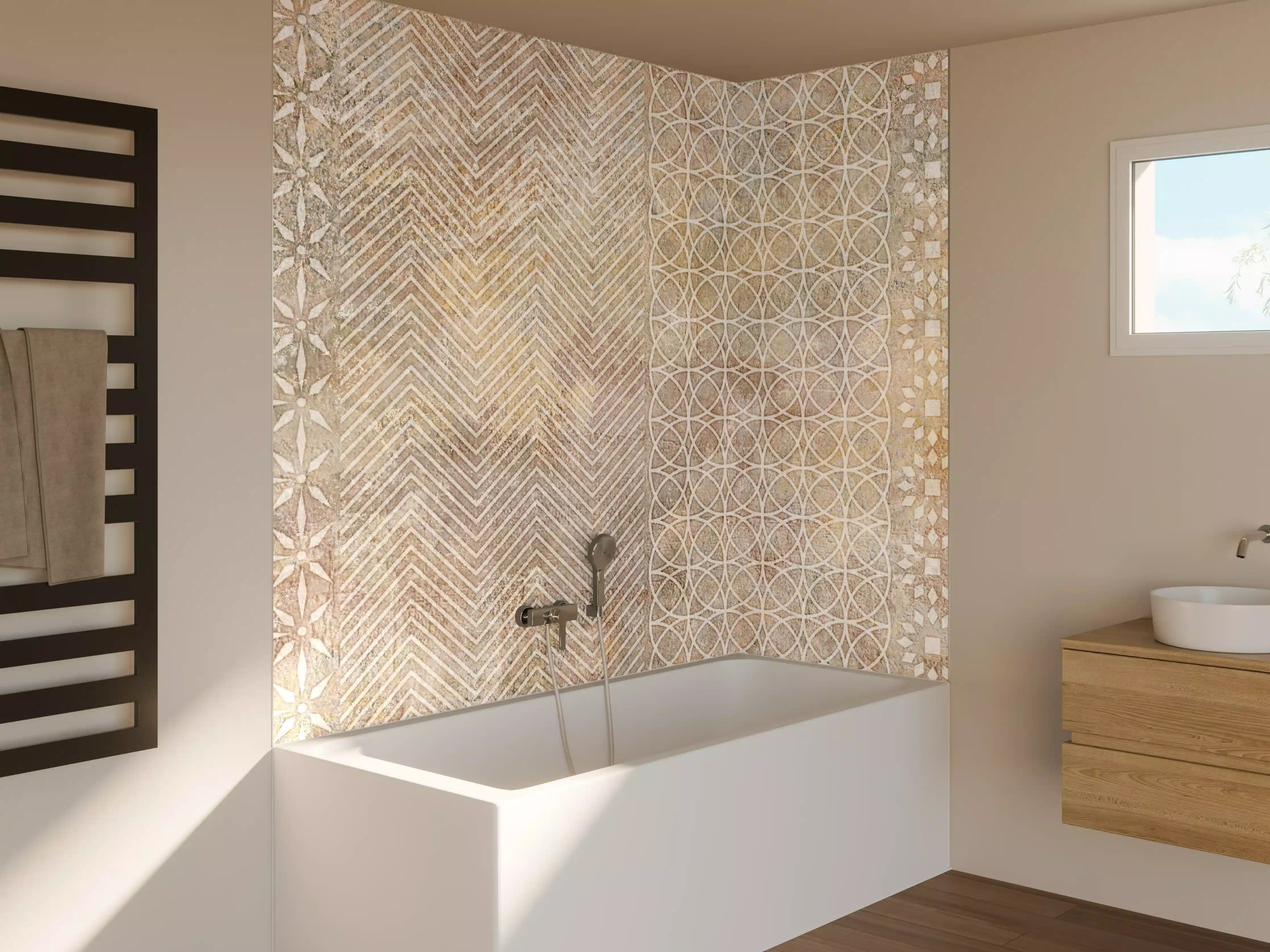 Badewannen-Rückwand - Betonstein Mosaikfliesen Zement