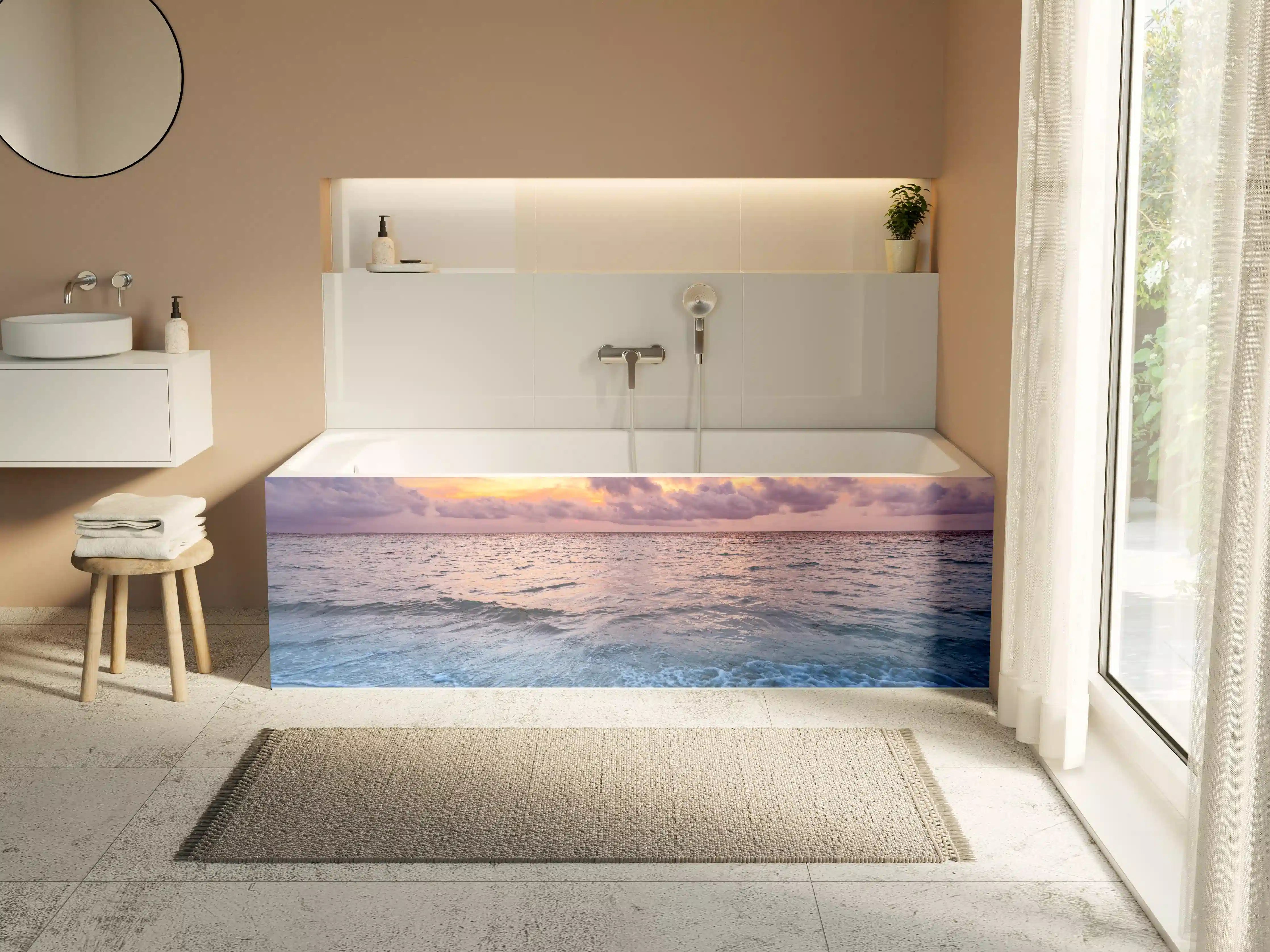 Badewannen-Rückwand - Bewölkter Sonnenuntergang am Strand