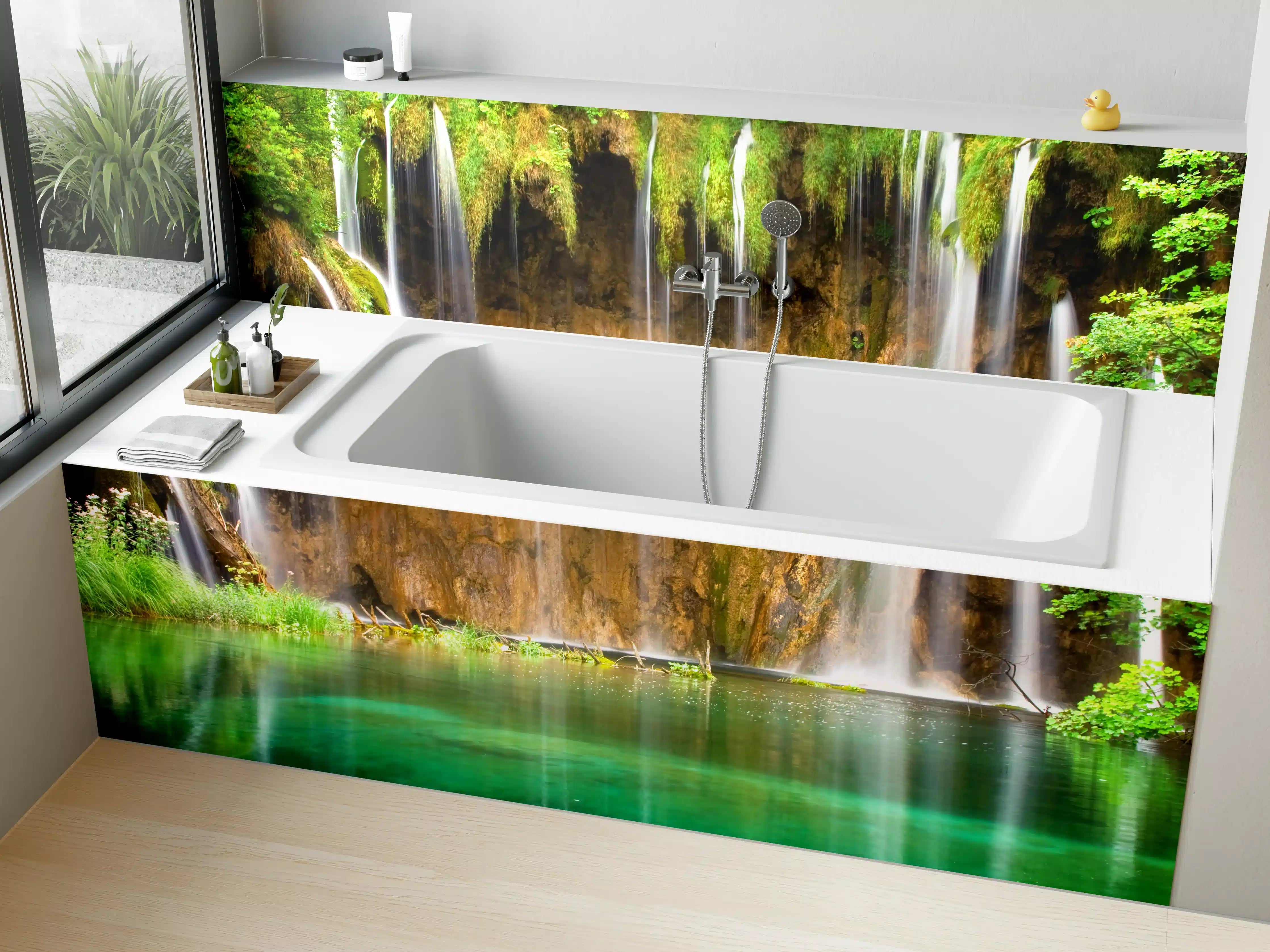 Badewannen-Rückwand - Bezaubernder Wasserfall in grünem Wald