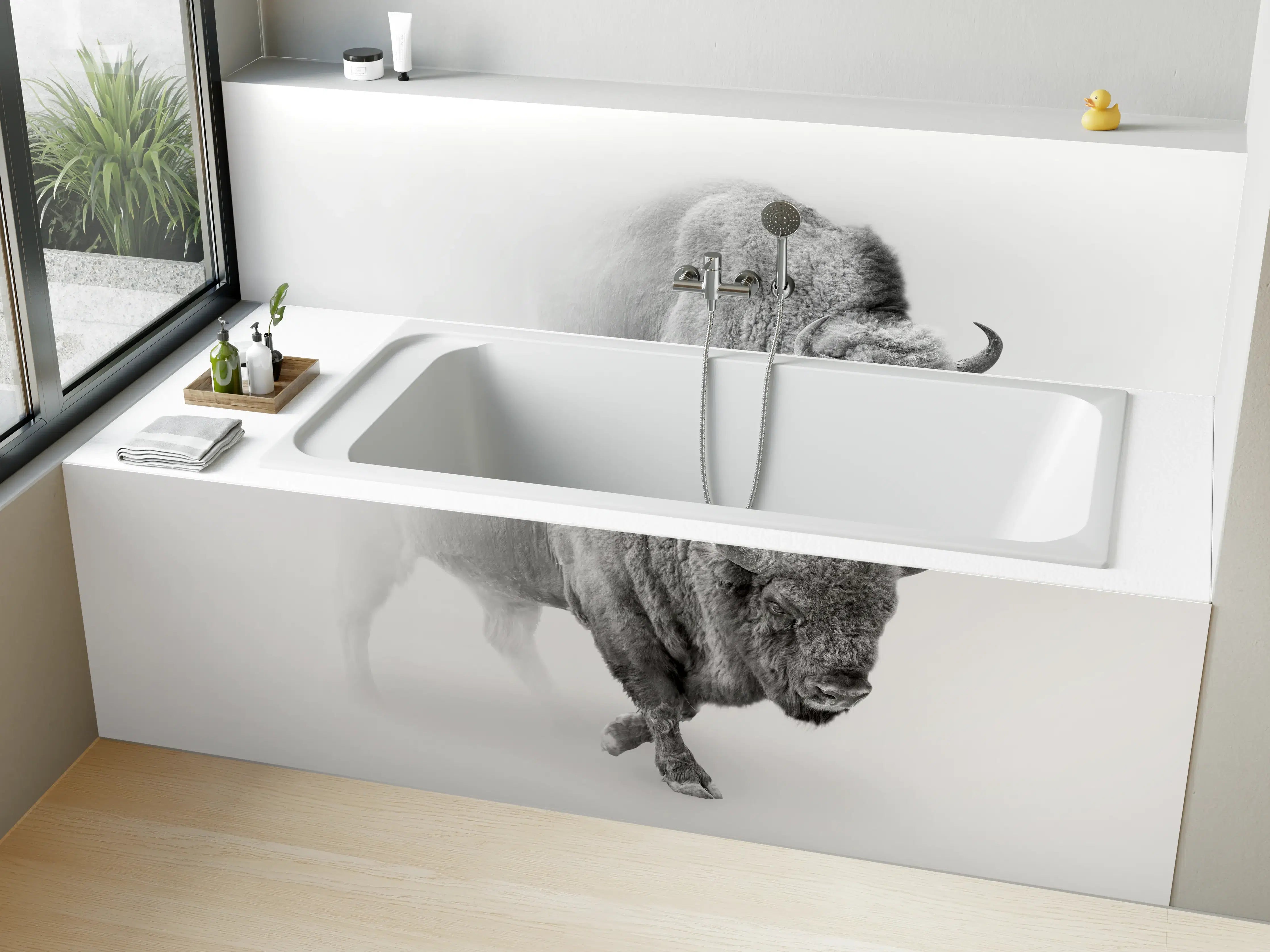 Badewannen-Rückwand - Bison Graustufenbild