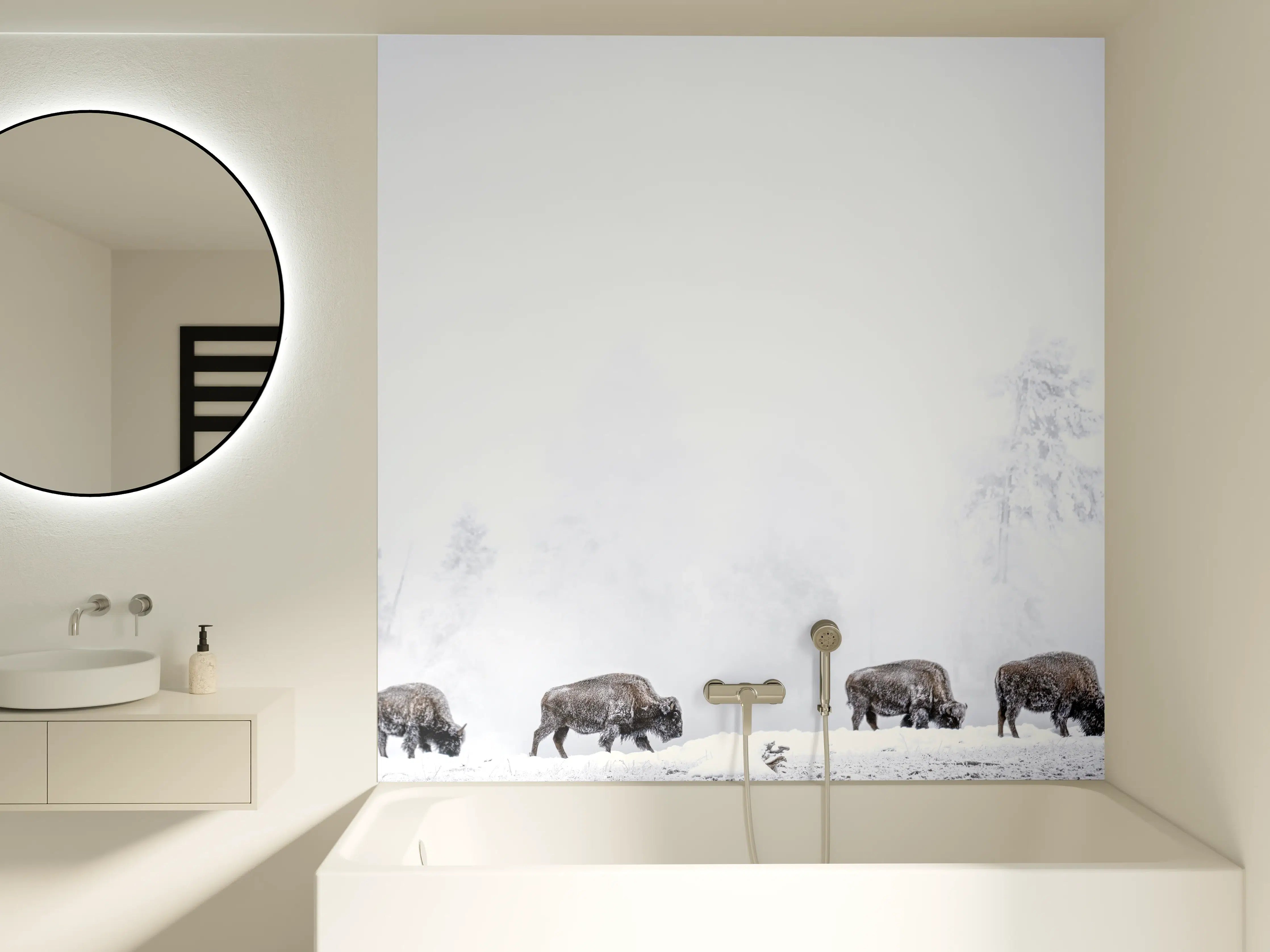 Badewannen-Rückwand - Bisons im kalten Wald