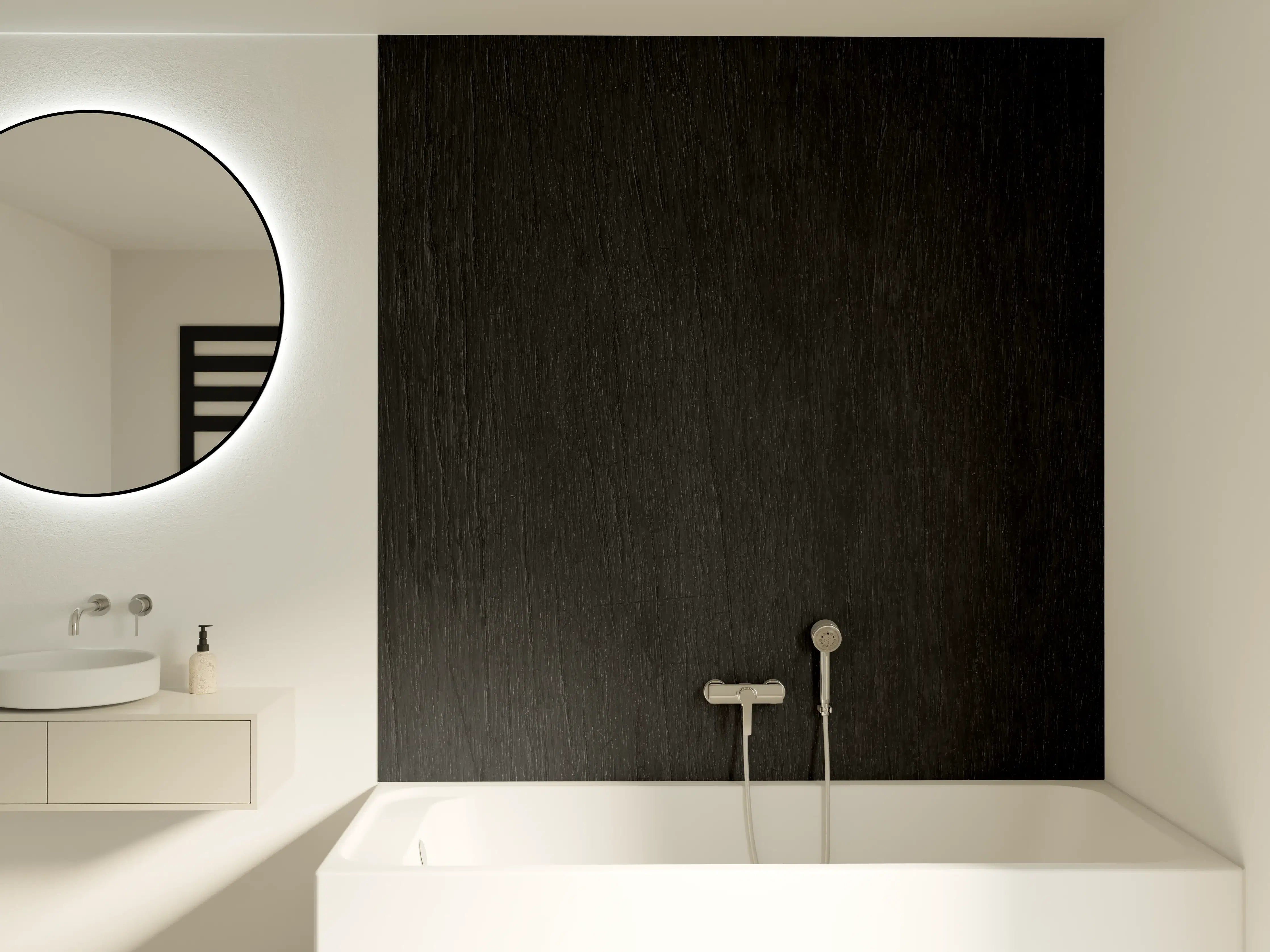 Badewannen-Rückwand - Black Vintage Holztischplatte