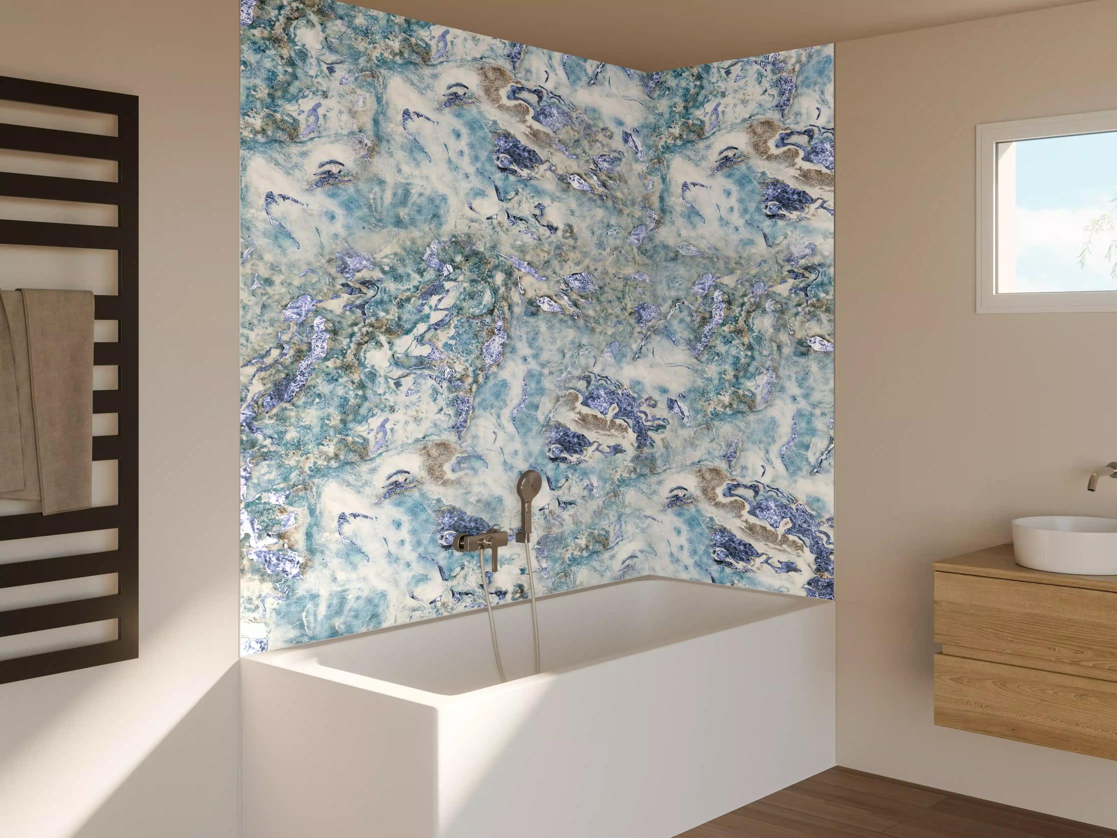 Badewannen-Rückwand - Bläulich beiger Marmor