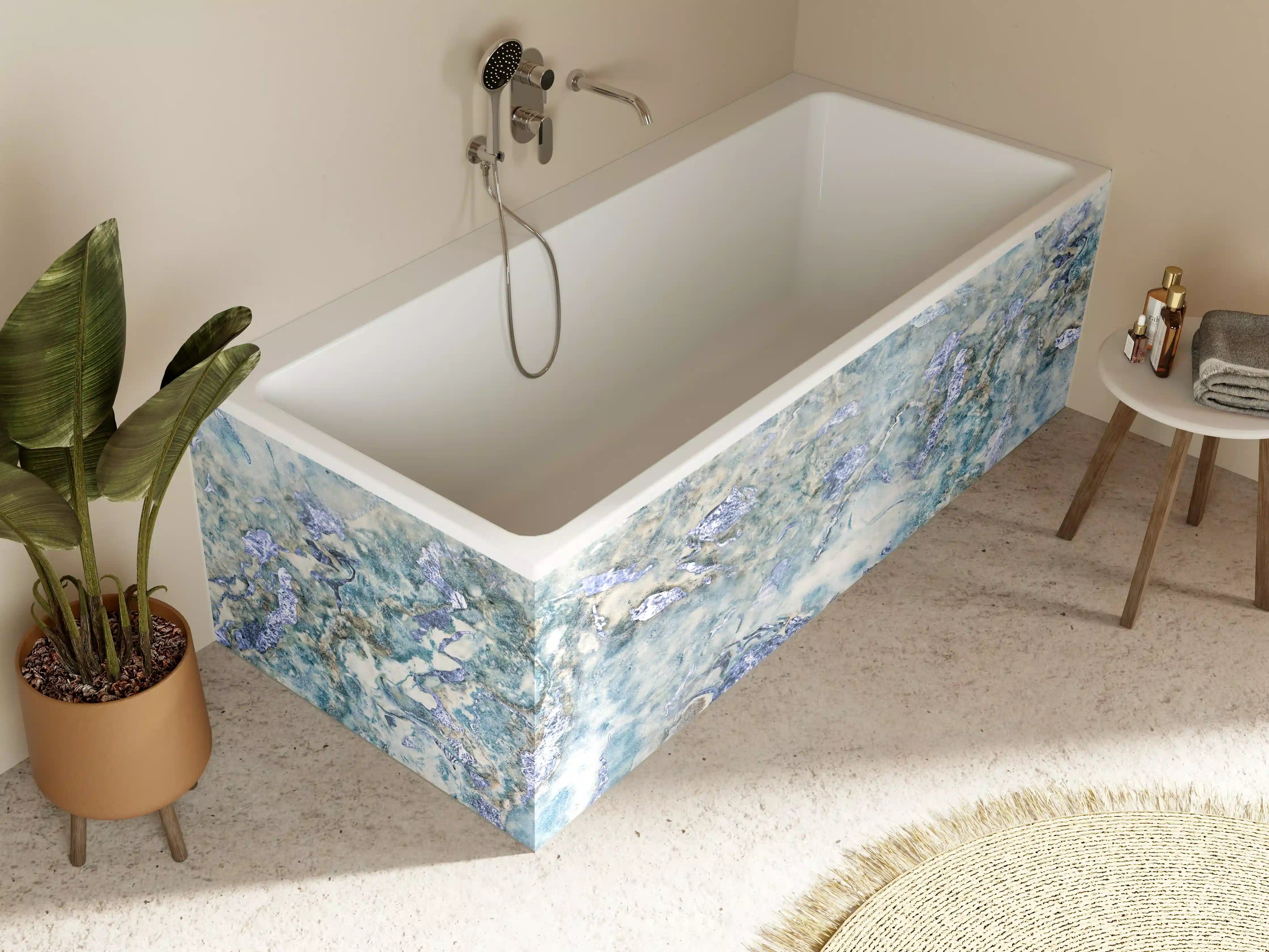 Badewannen-Rückwand - Bläulich beiger Marmor