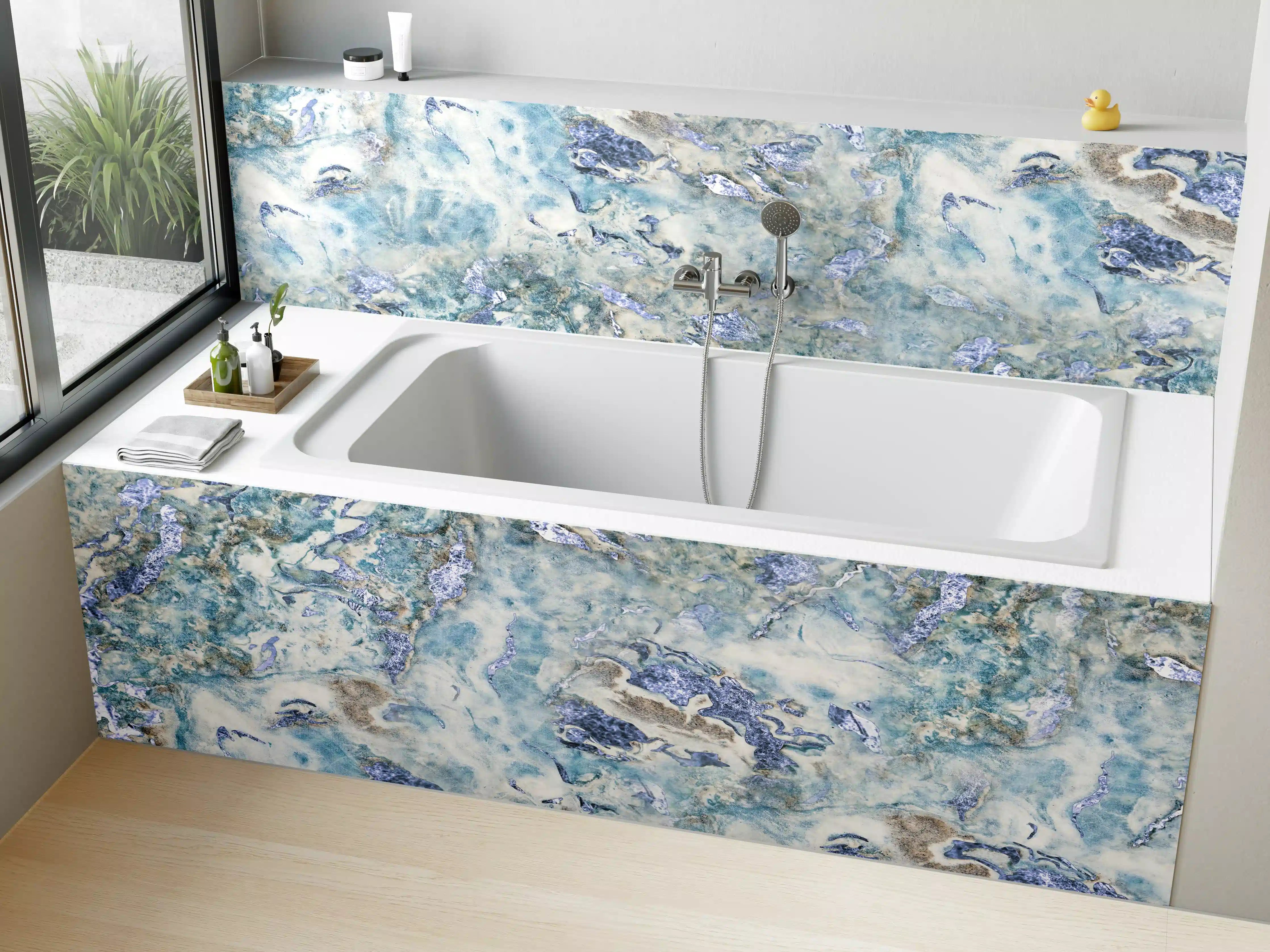 Badewannen-Rückwand - Bläulich beiger Marmor