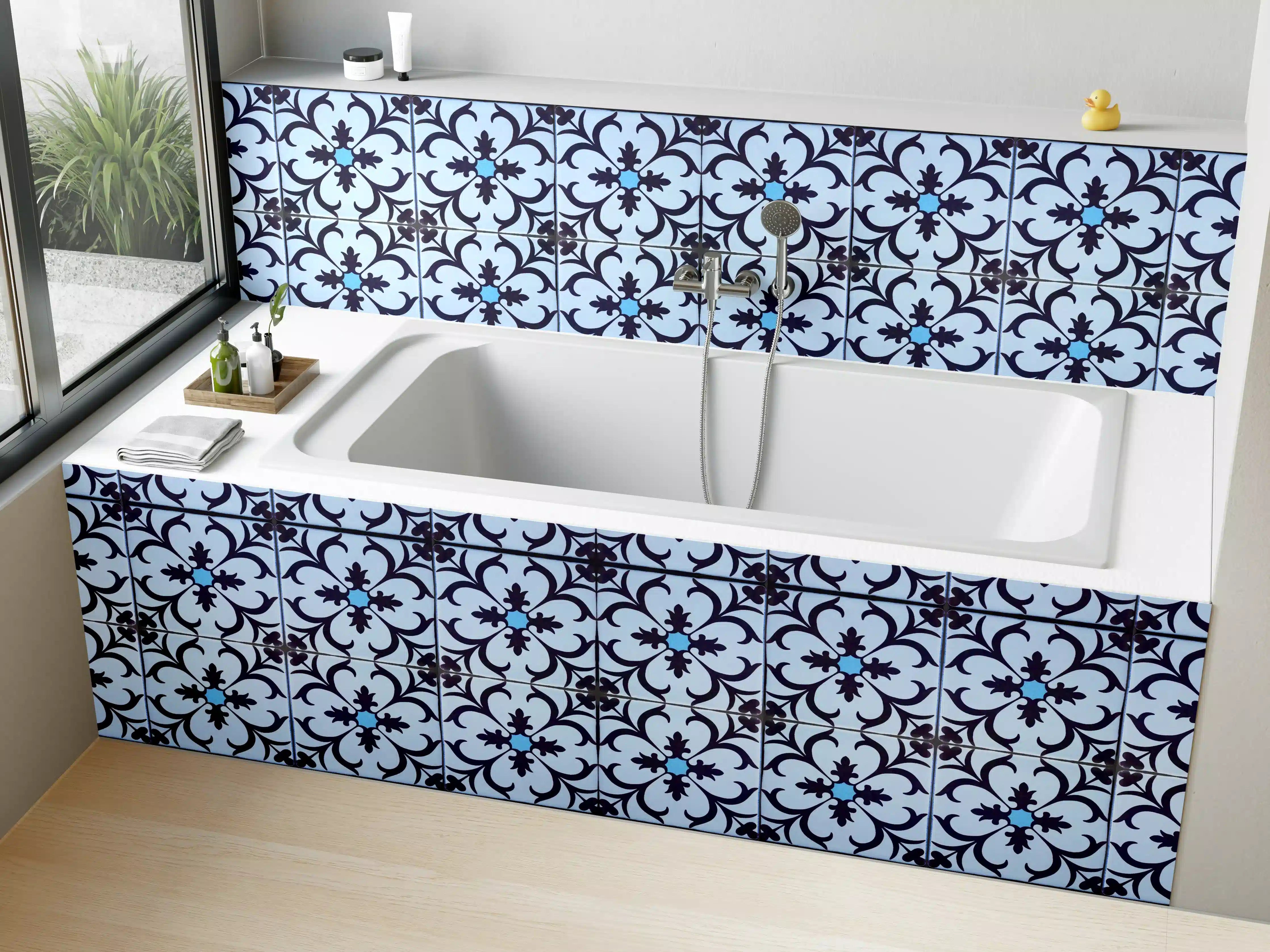 Badewannen-Rückwand - Bläulich traditionelles Mosaik Motiv
